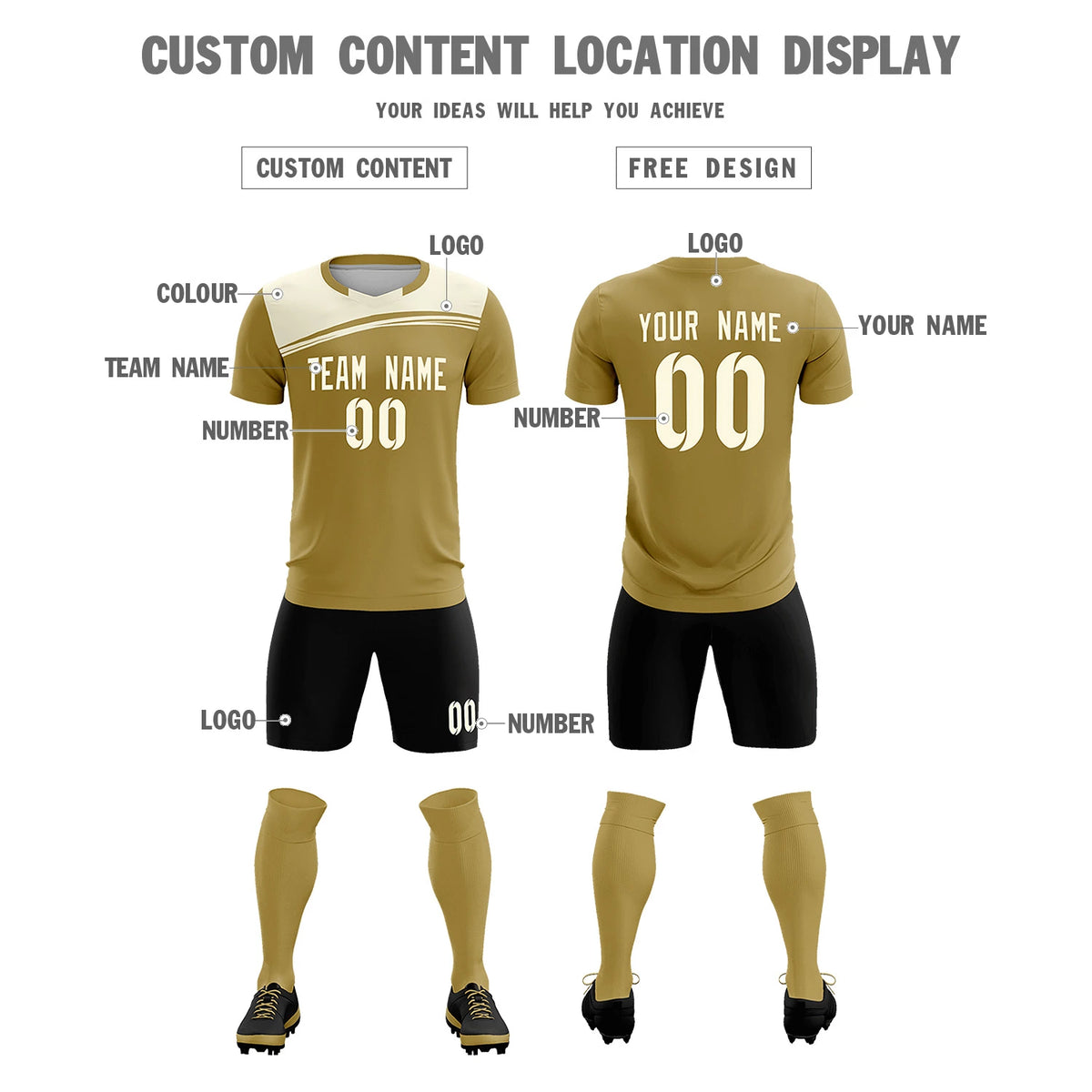 Custom Old Gold Cream Personalized Men Soccer Sets Jersey