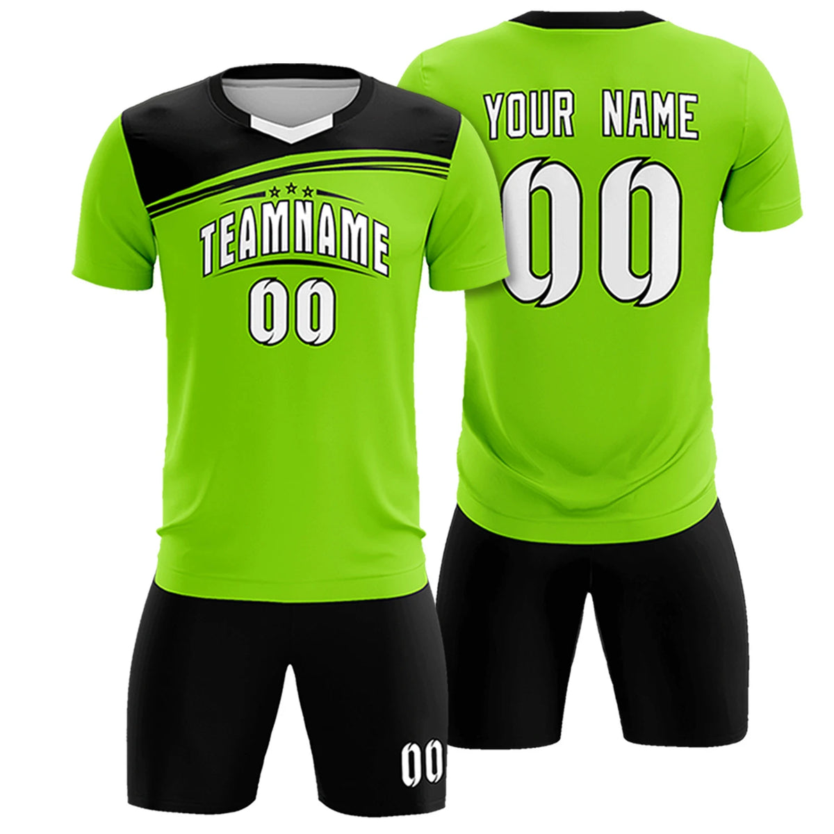 Custom Neon Green Black Personalized Men Soccer Sets Jersey