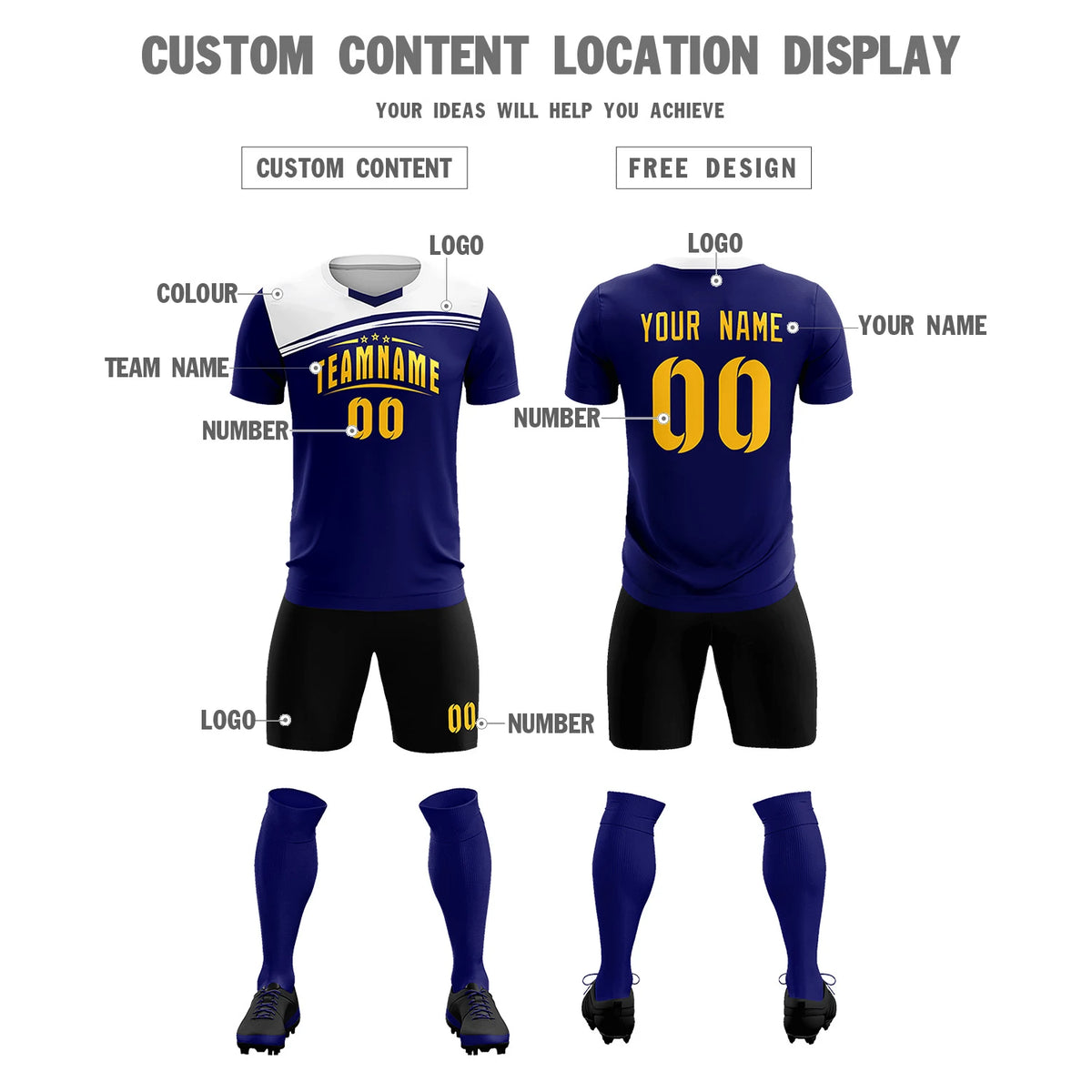 Custom Royal Blue White Personalized Men Soccer Sets Jersey
