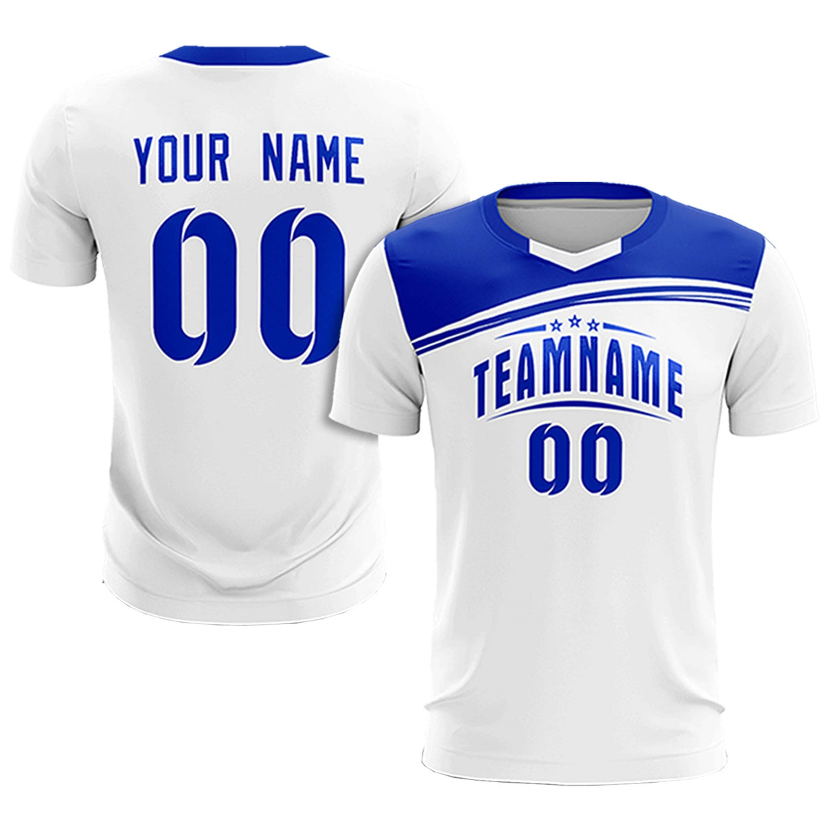 Custom White Royal Blue Personalized Men Soccer Sets Jersey