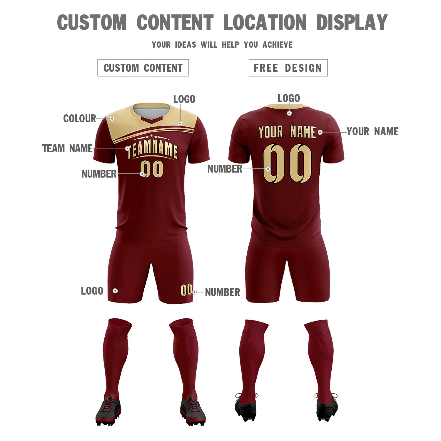 Custom Crimson Khaki Personalized Men Soccer Sets Jersey