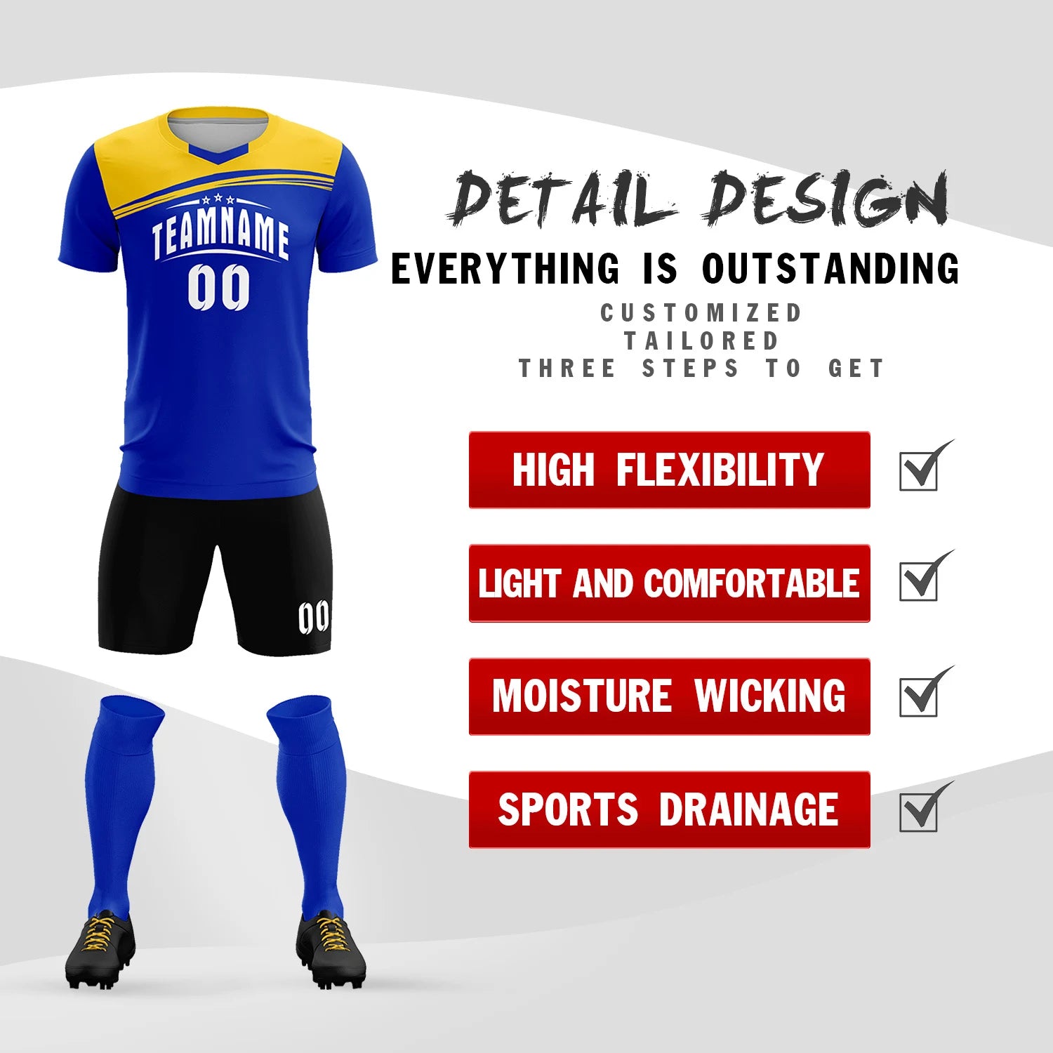 Custom Royal Blue Gold01 Personalized Men Soccer Sets Jersey