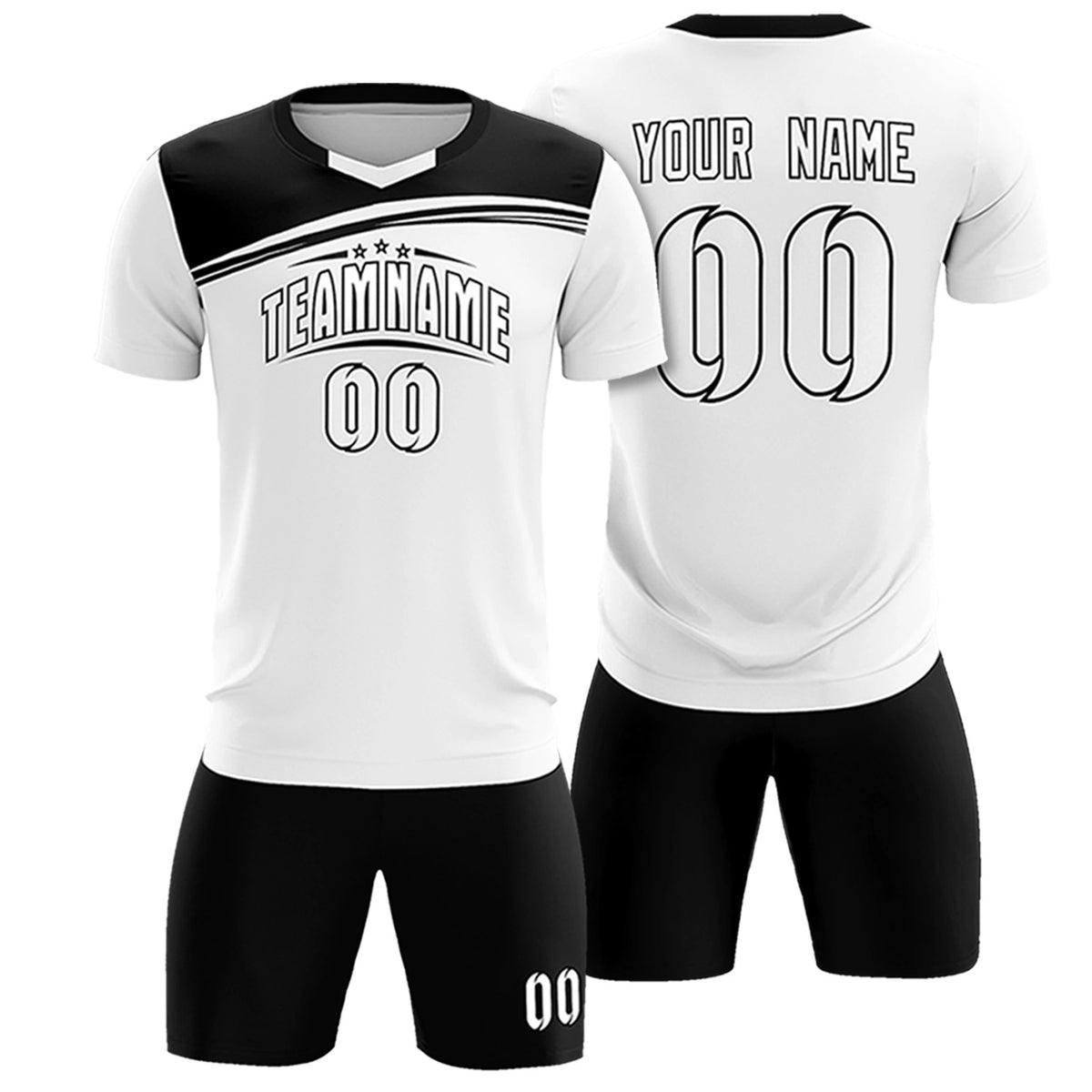 Custom White Black Personalized Men Soccer Sets Jersey