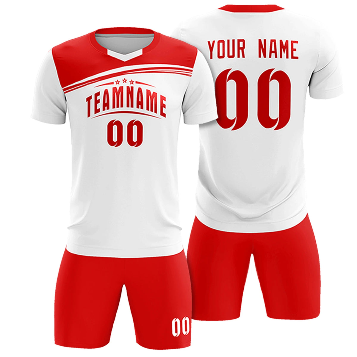 Custom White Red Personalized Men Soccer Sets Jersey