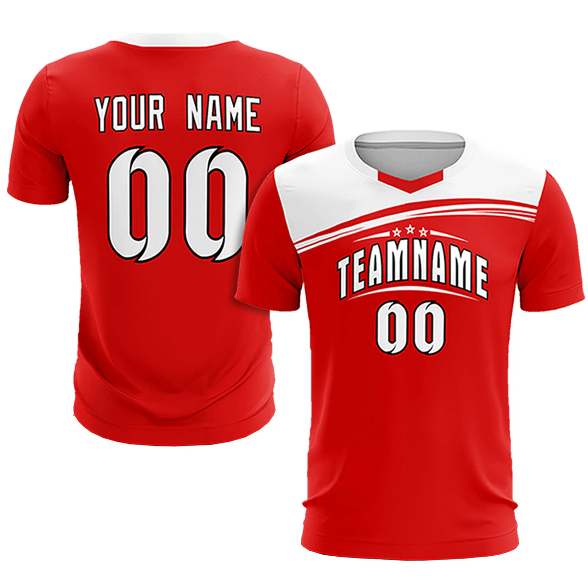 Custom Red White Personalized Men Soccer Sets Jersey