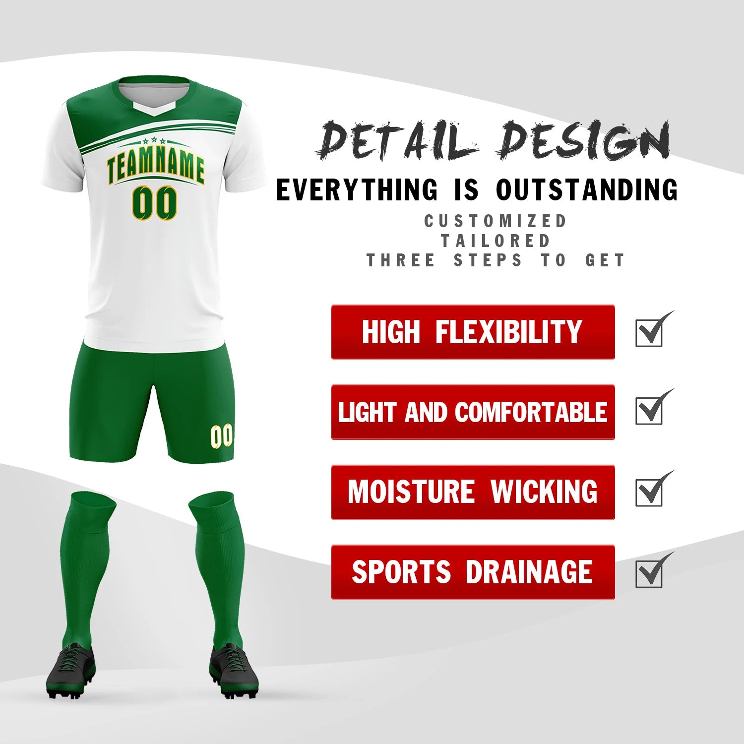 Custom White Kelly Green Personalized Men Soccer Sets Jersey