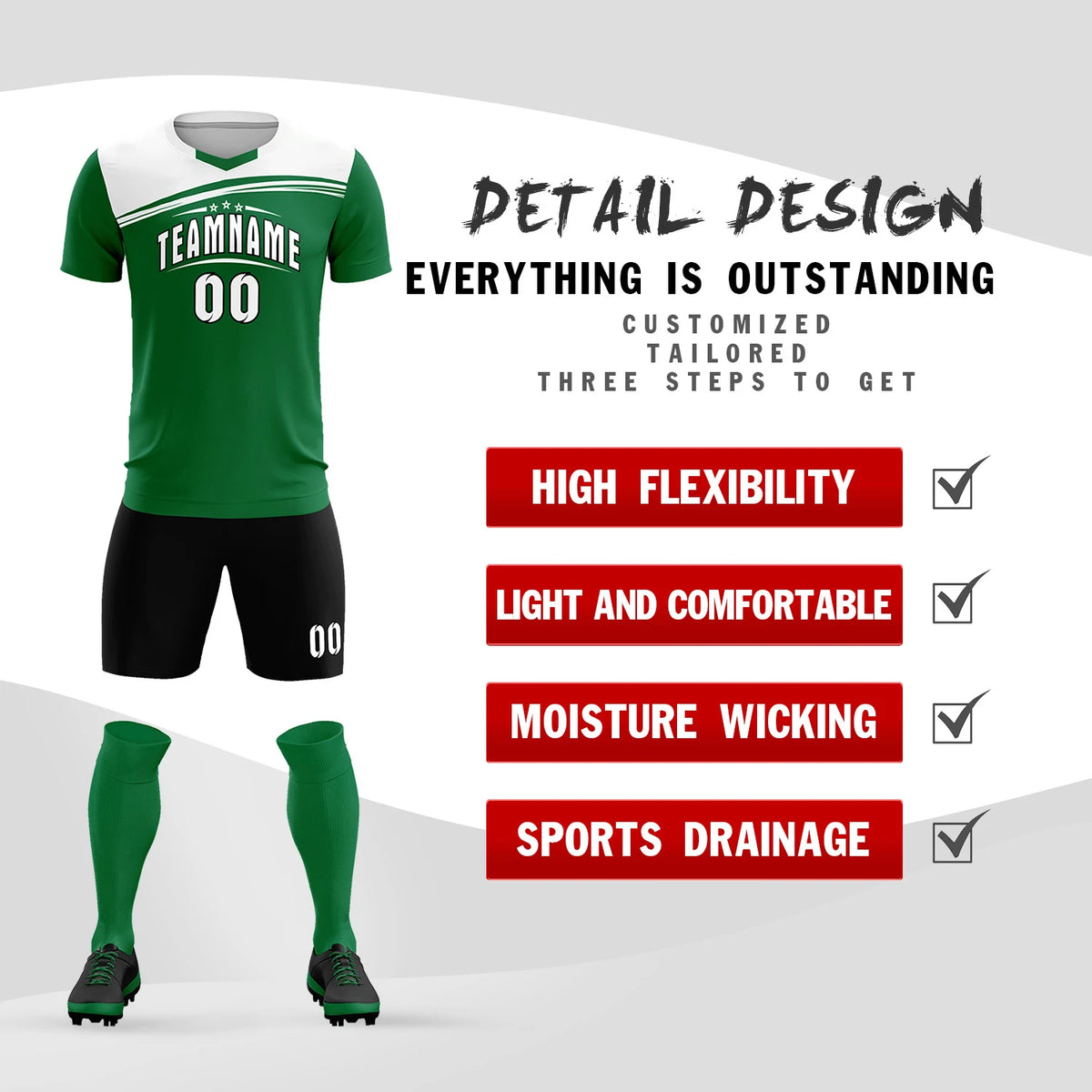 Custom Kelly Green White Personalized Men Soccer Sets Jersey