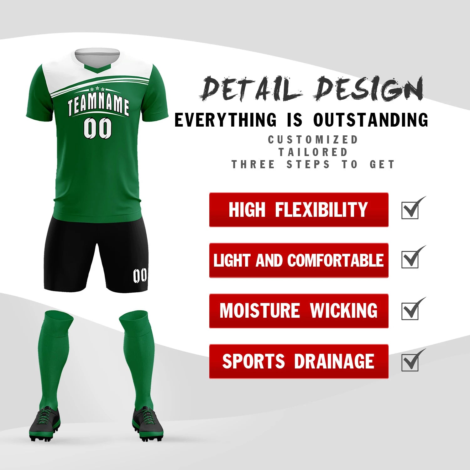 Custom Kelly Green White Personalized Men Soccer Sets Jersey