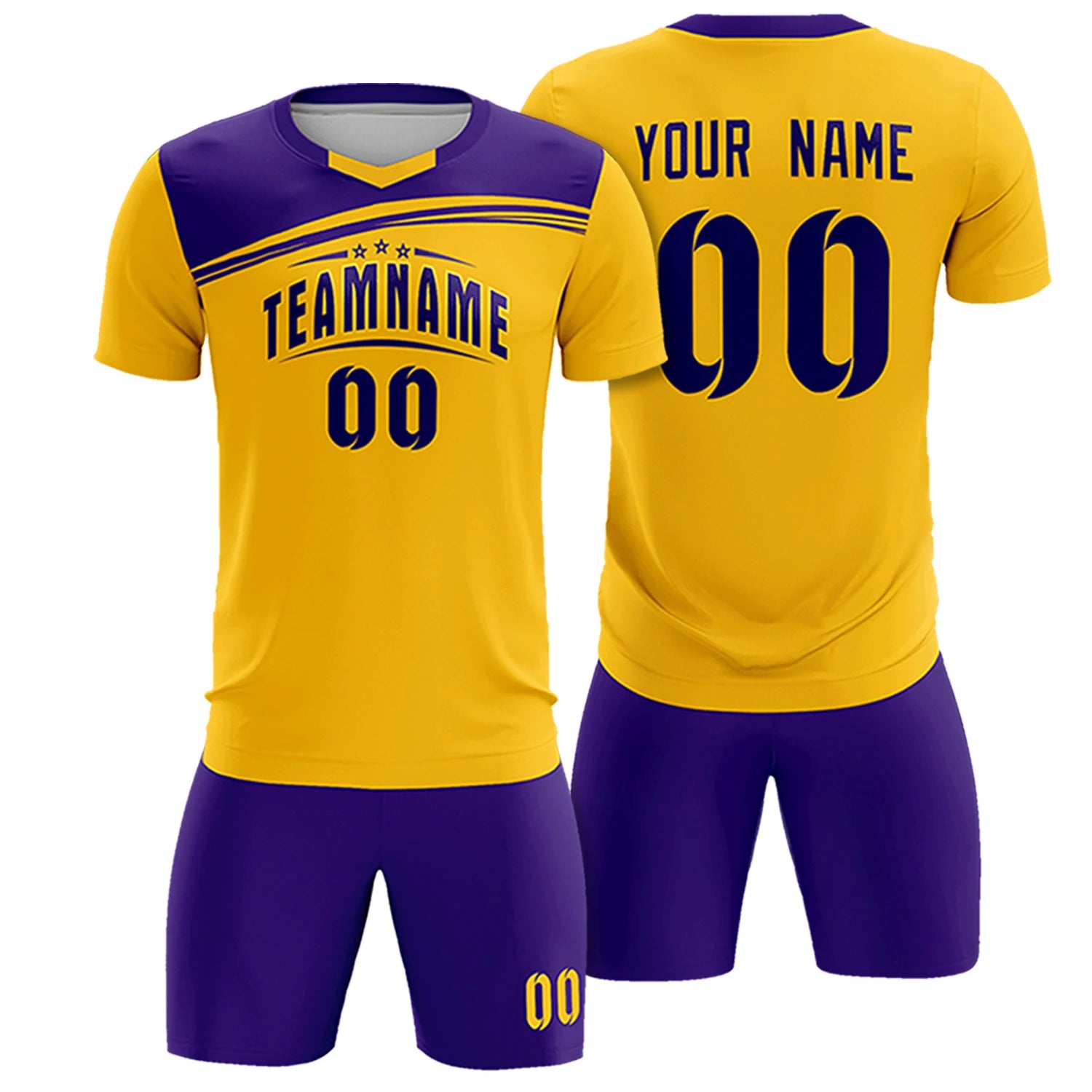 Custom Yellow Purple Personalized Men Soccer Sets Jersey