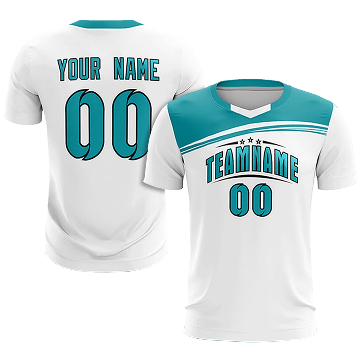 Custom White Aqua Personalized Men Soccer Sets Jersey
