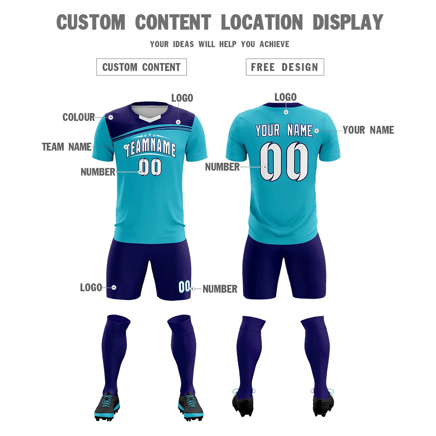 Custom Sky Blue Purple White Personalized Men Soccer Sets Jersey