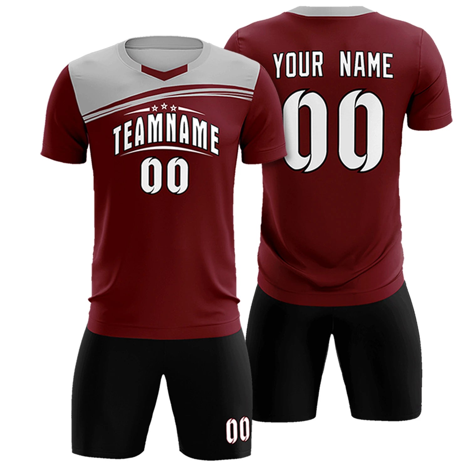 Custom Crimson Gray Personalized Men Soccer Sets Jersey