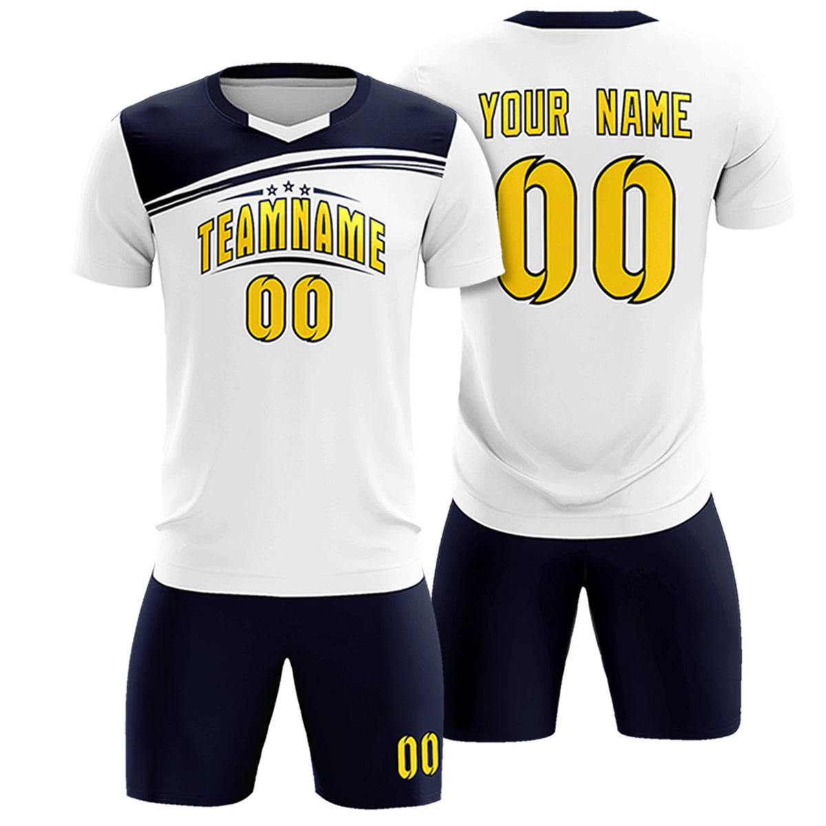 Custom White Navy Personalized Men Soccer Sets Jersey