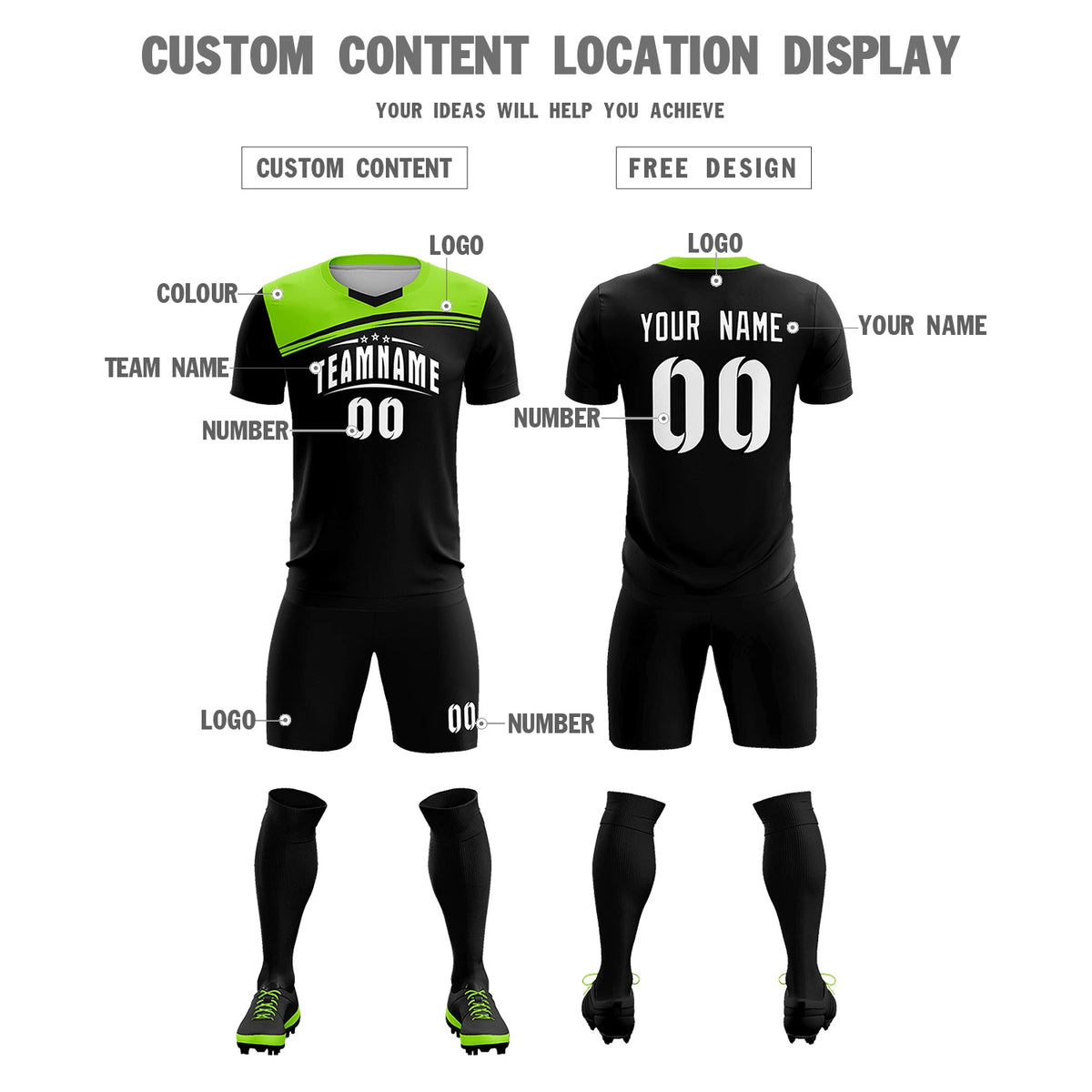 Custom Navy Neon Green Personalized Men Soccer Sets Jersey