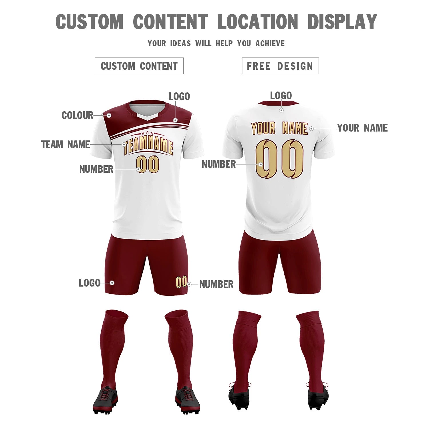 Custom White Crimson Personalized Men Soccer Sets Jersey