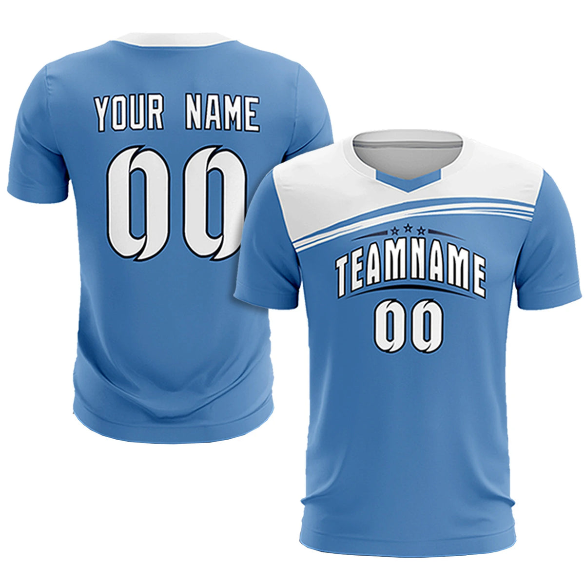 Custom Light Blue White Personalized Men Soccer Sets Jersey