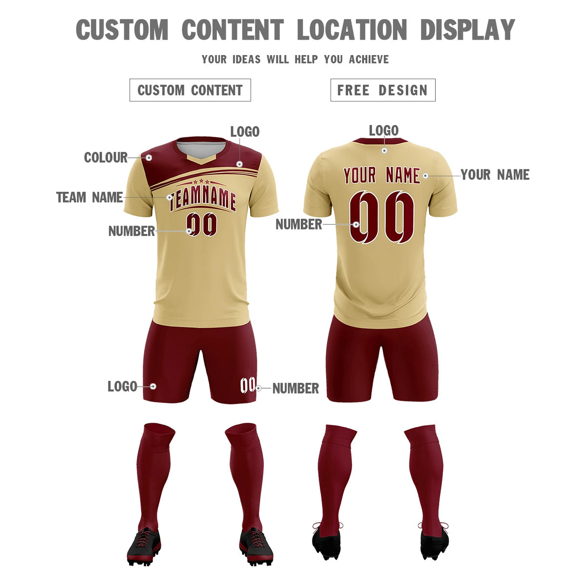 Custom Khaki Crimson Personalized Men Soccer Sets Jersey