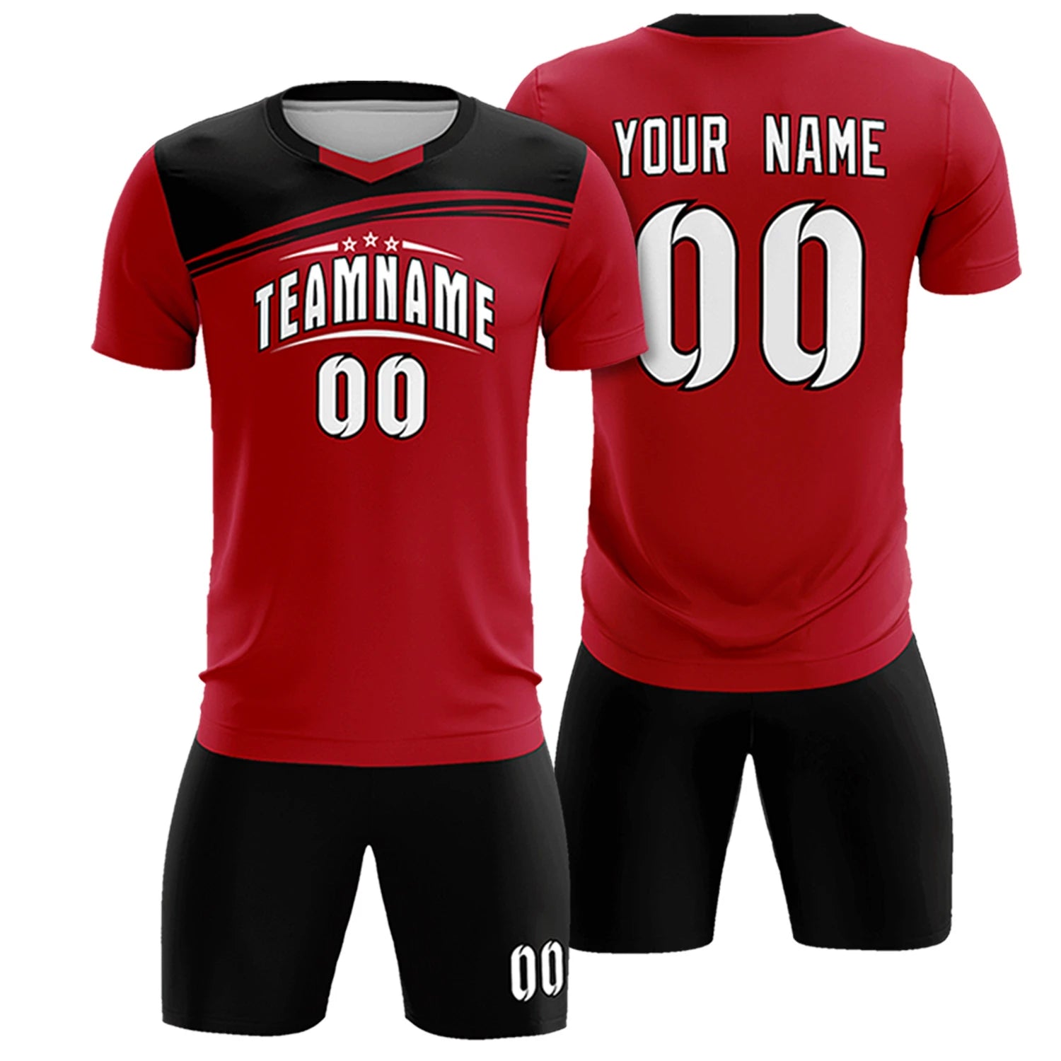 Custom Red Black Personalized Men Soccer Sets Jersey