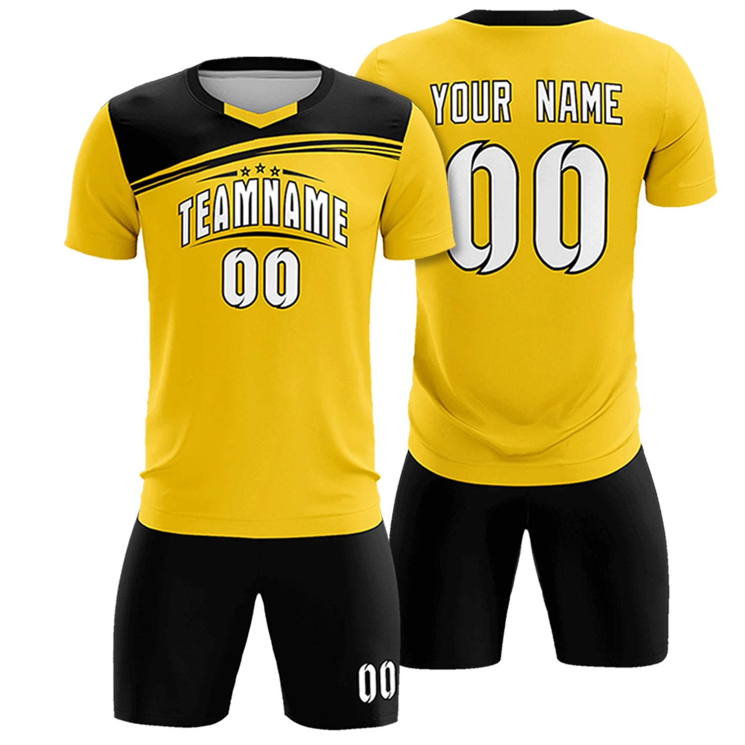 Custom Gold01 Black Personalized Men Soccer Sets Jersey