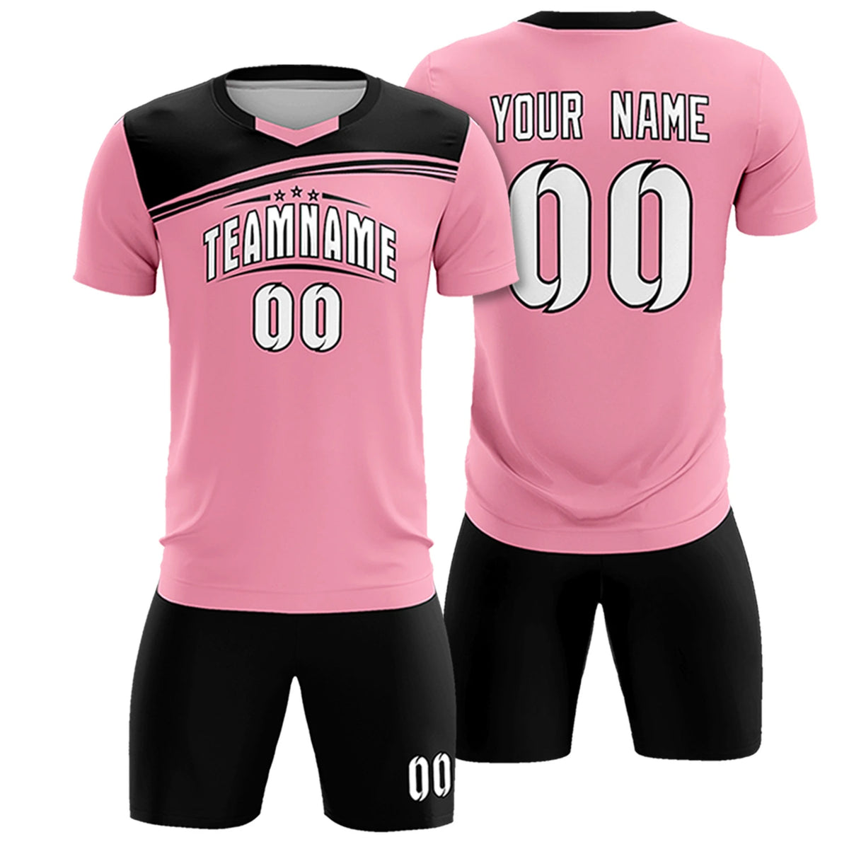 Custom Light Pink Black Personalized Men Soccer Sets Jersey
