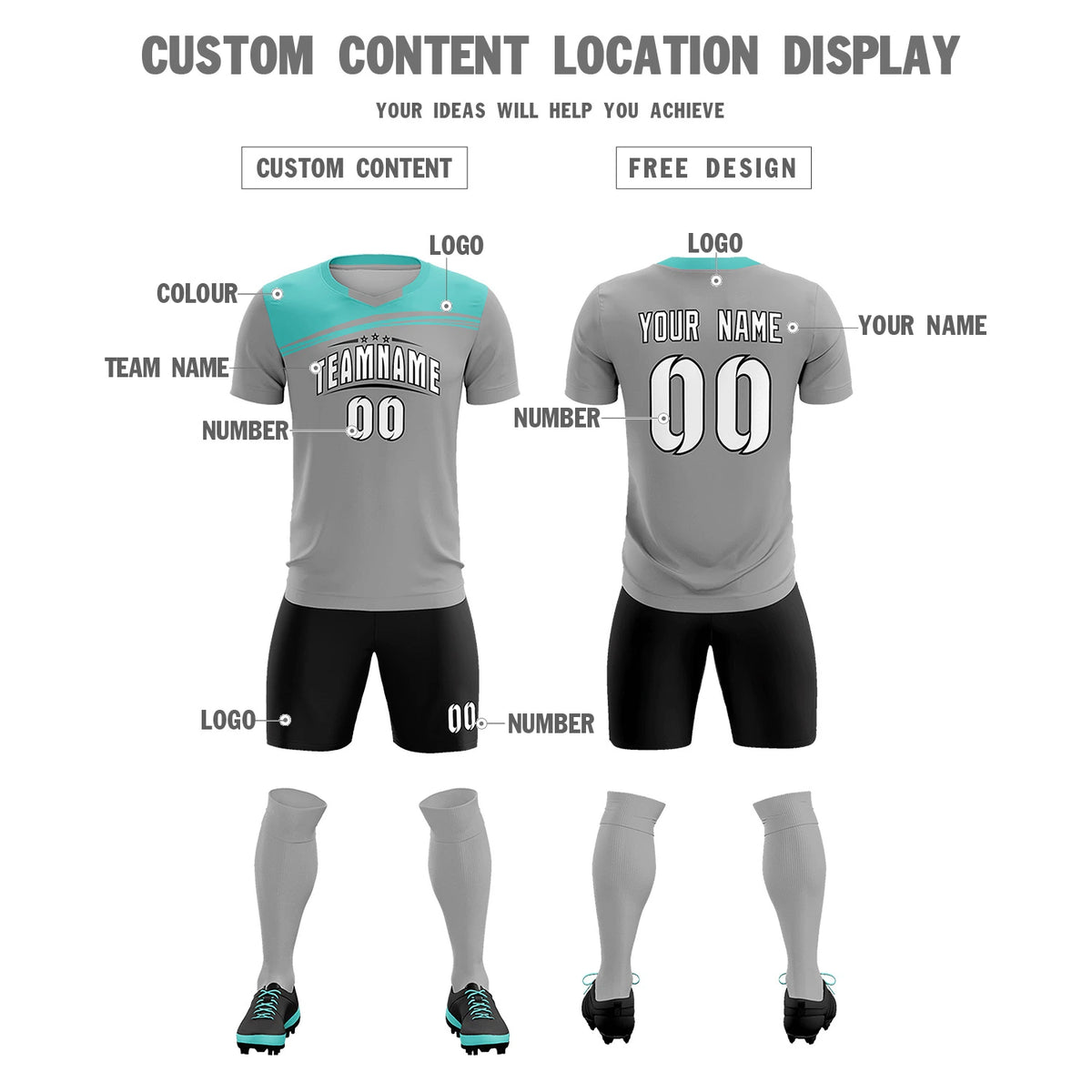 Custom Gray Bright Green Personalized Men Soccer Sets Jersey