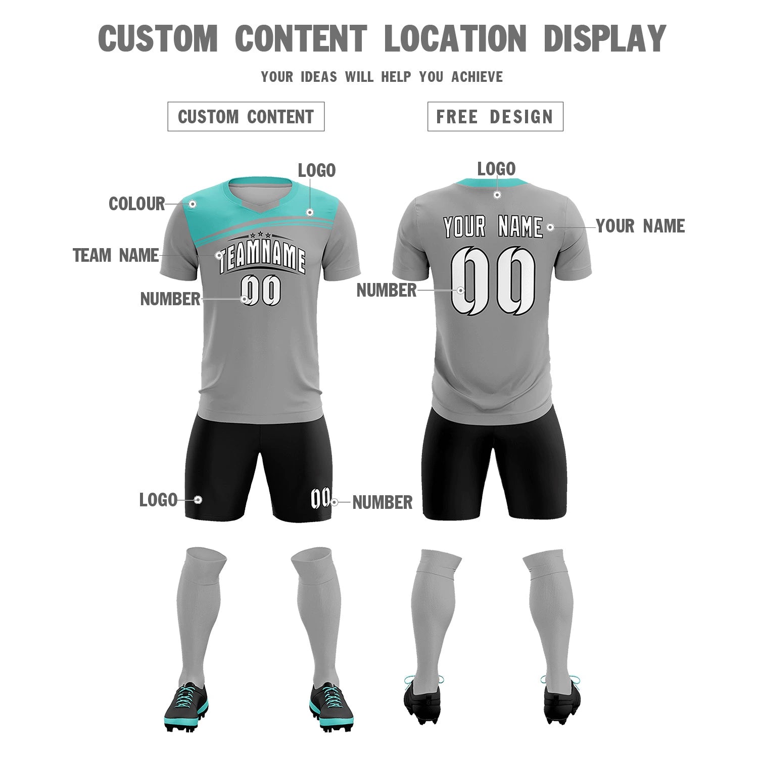 Custom Gray Bright Green Personalized Men Soccer Sets Jersey