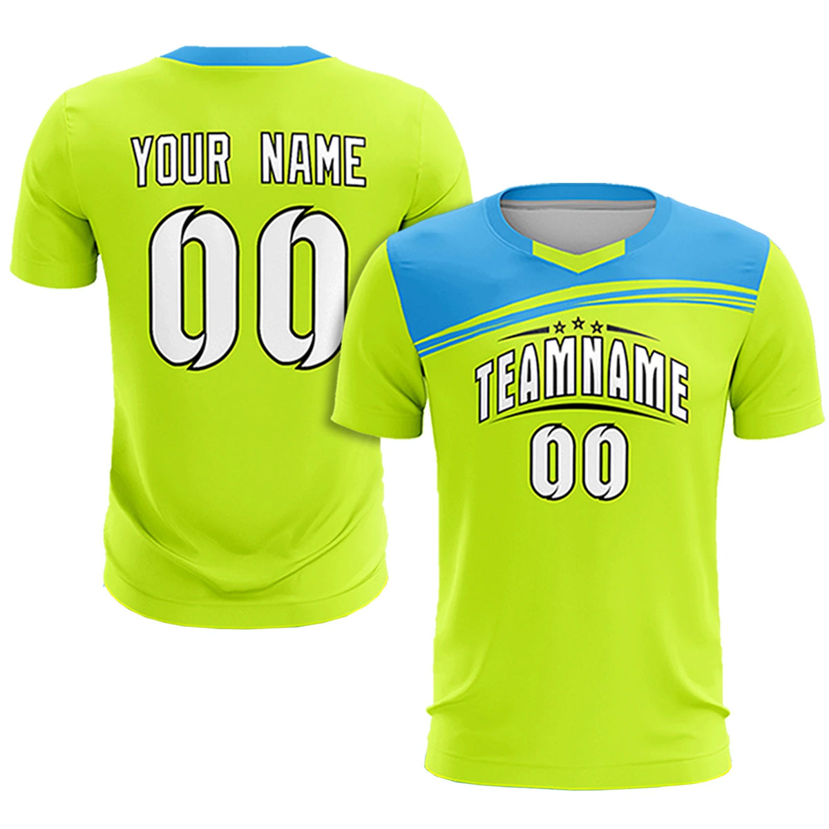 Custom Neon Green Powder Blue Personalized Men Soccer Sets Jersey