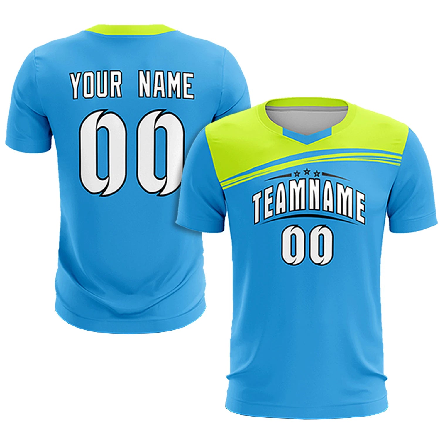 Custom Powder Blue Neon Green Personalized Men Soccer Sets Jersey