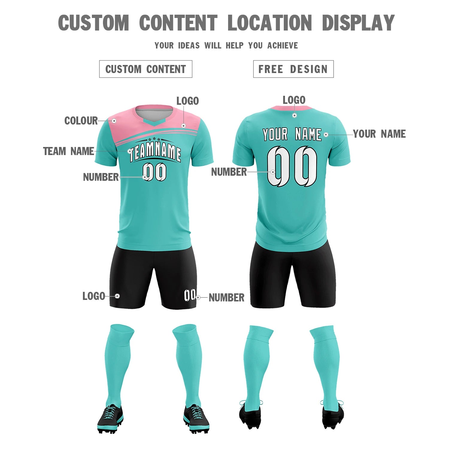 Custom Bright Green Light Pink Personalized Men Soccer Sets Jersey