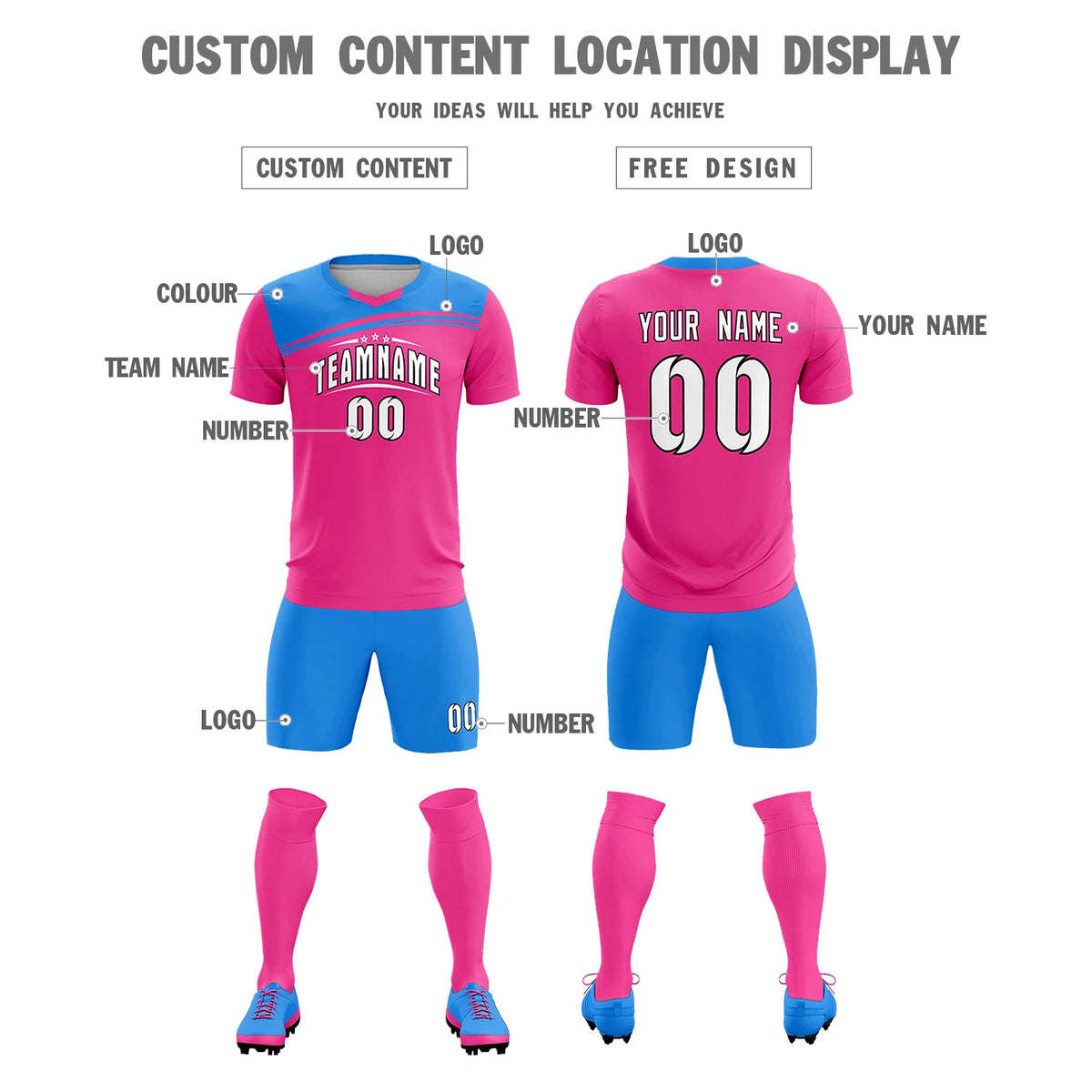 Custom Pink Powder Blue Personalized Men Soccer Sets Jersey