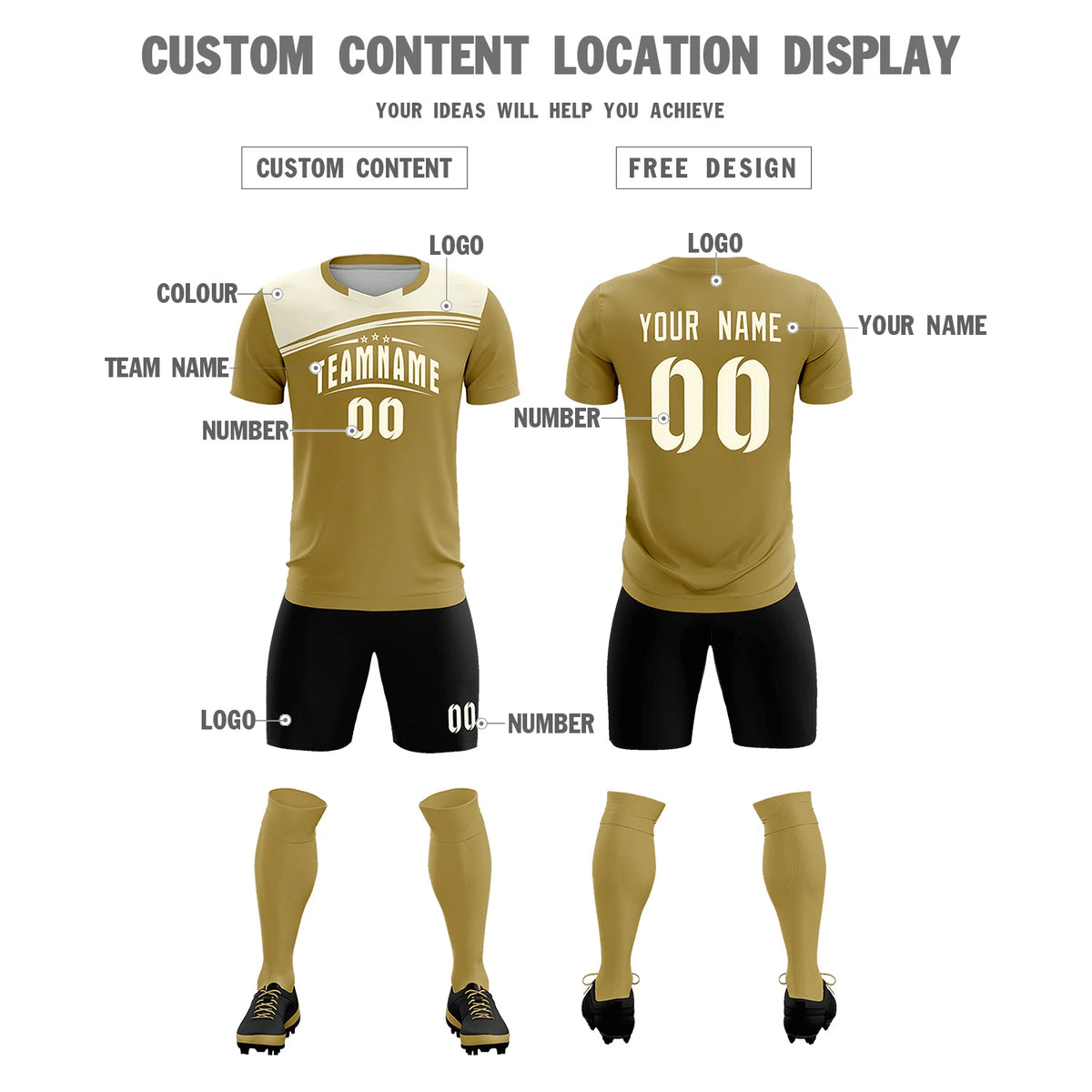 Custom Old Gold Cream Personalized Men Soccer Sets Jersey