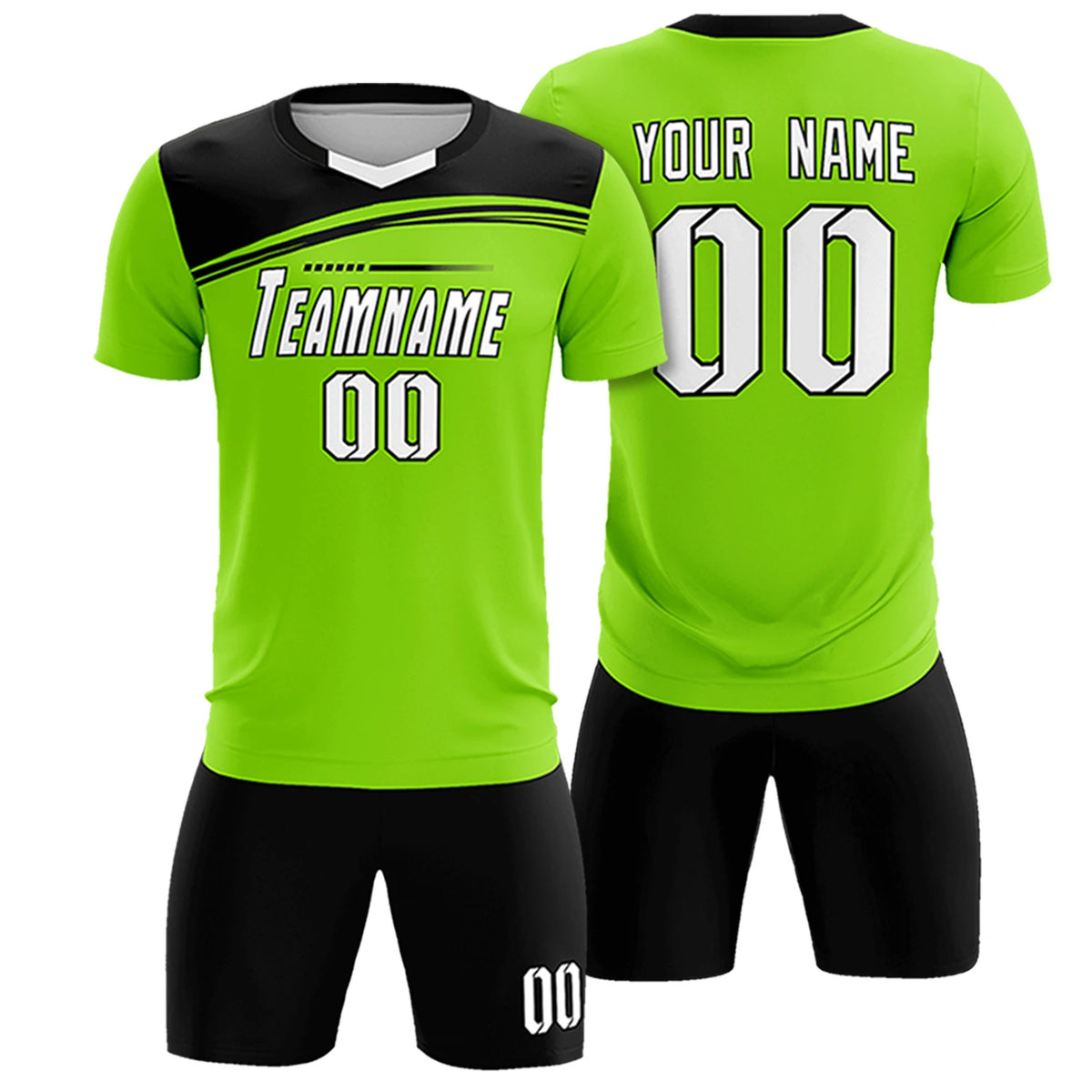 Custom Neon Green Black Personalized Men Soccer Sets Jersey