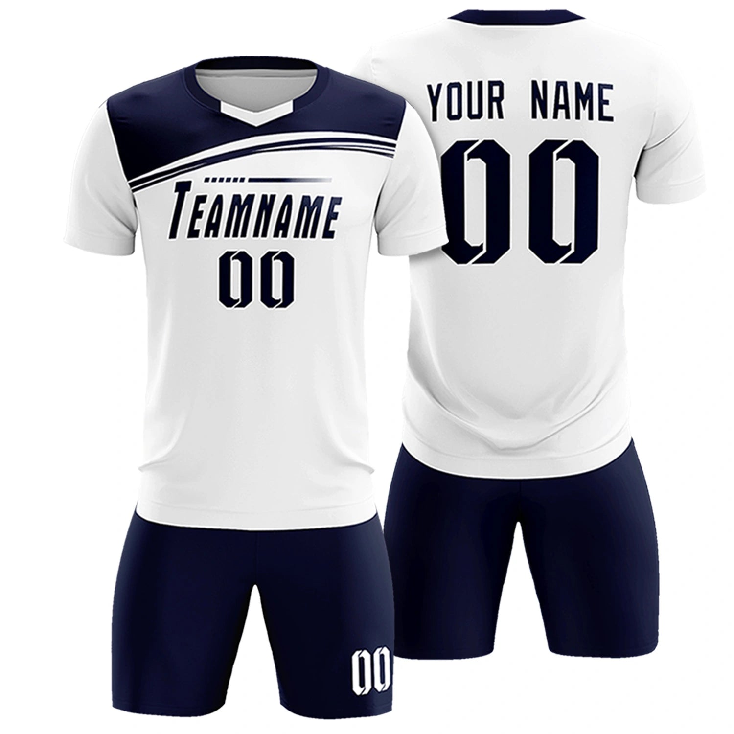 Custom White Navy Personalized Men Soccer Sets Jersey