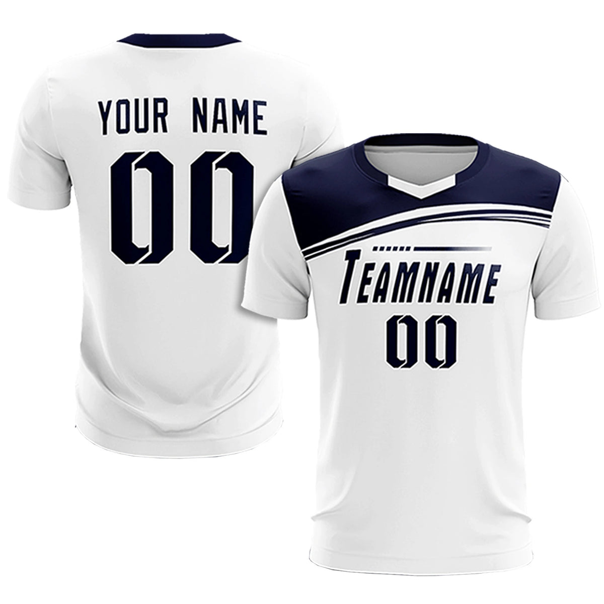 Custom White Navy Personalized Men Soccer Sets Jersey