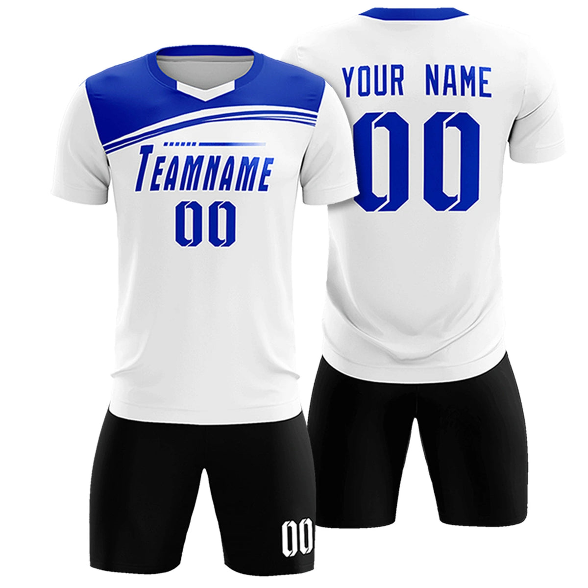 Custom White Royal Blue Personalized Men Soccer Sets Jersey