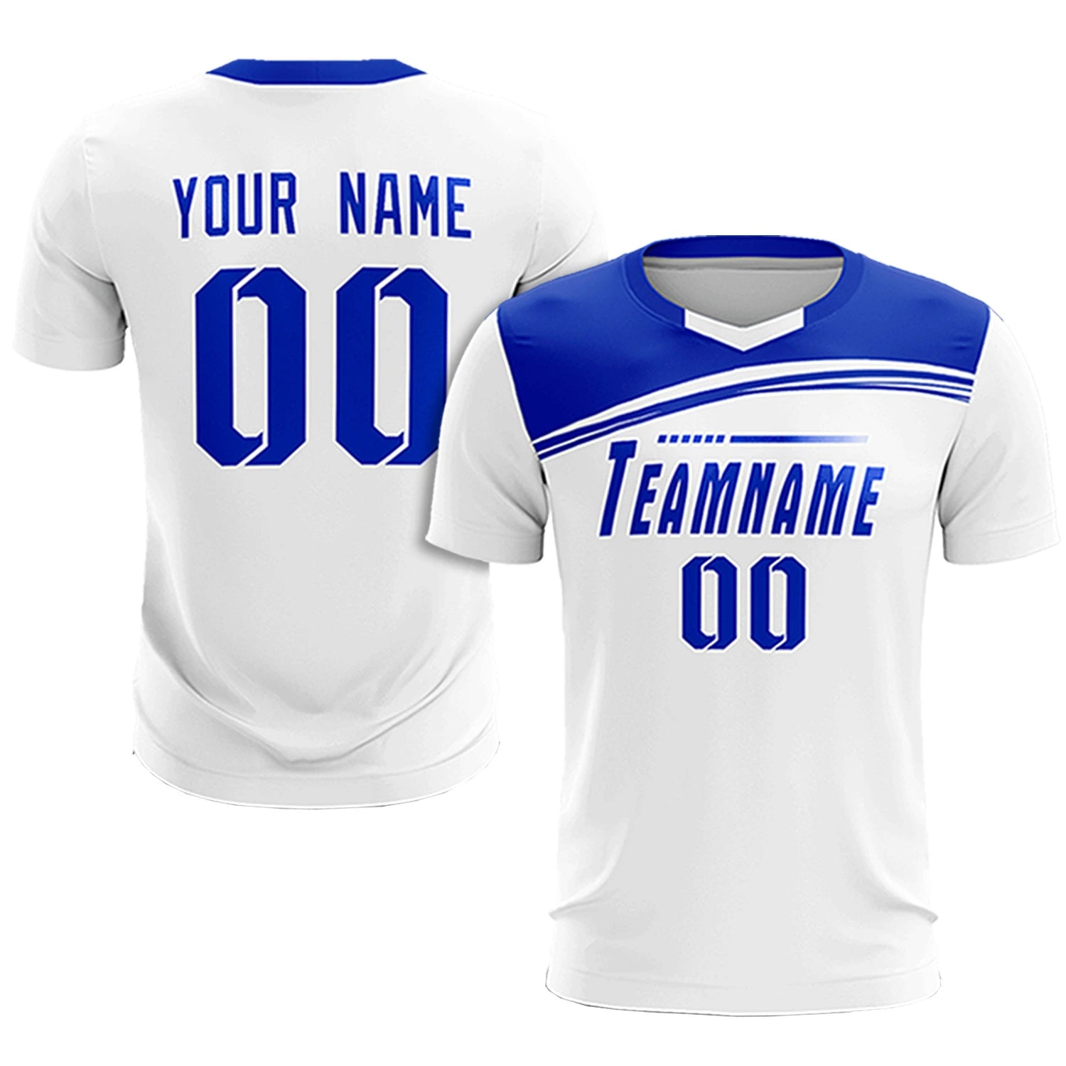 Custom White Royal Blue Personalized Men Soccer Sets Jersey