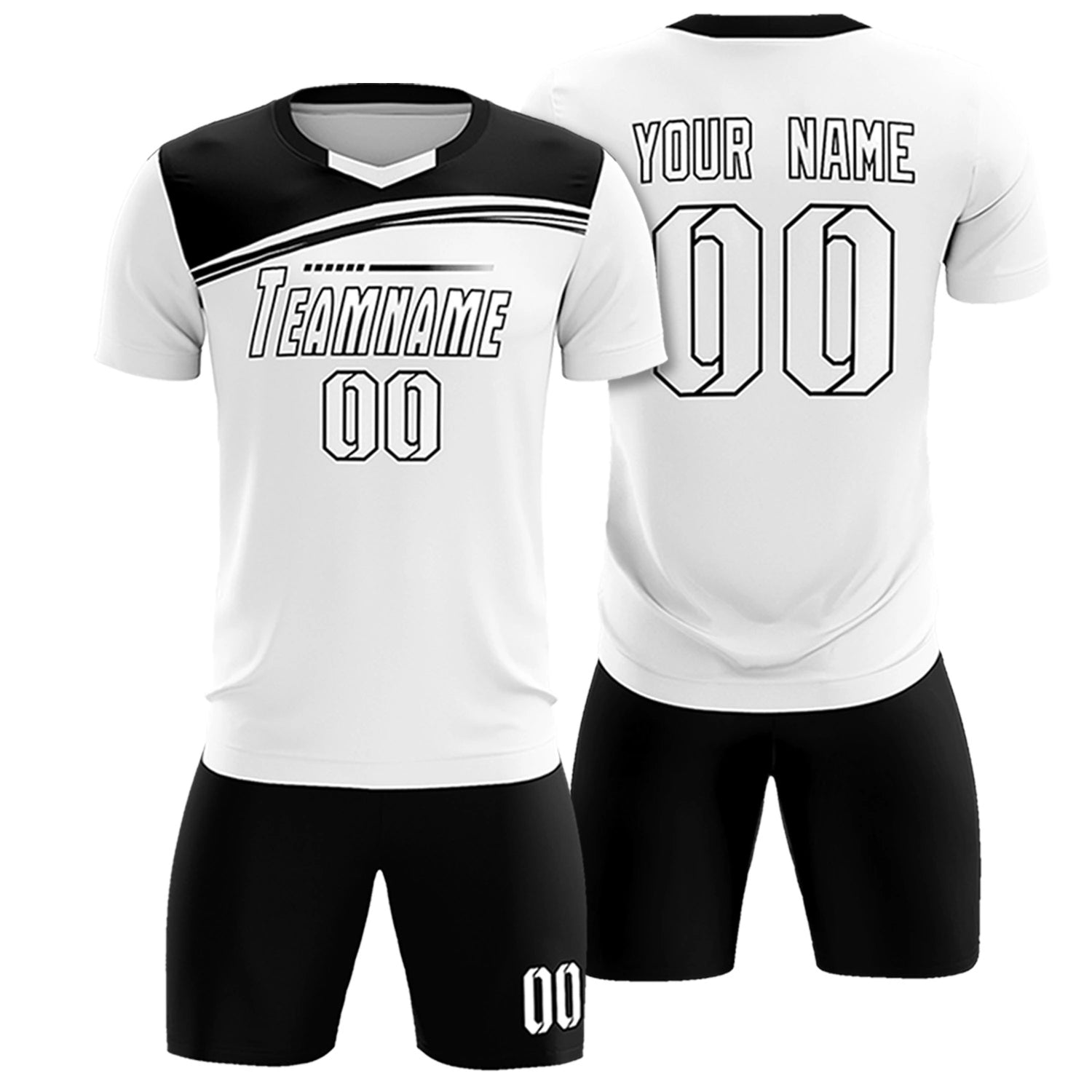 Custom White Black Personalized Men Soccer Sets Jersey
