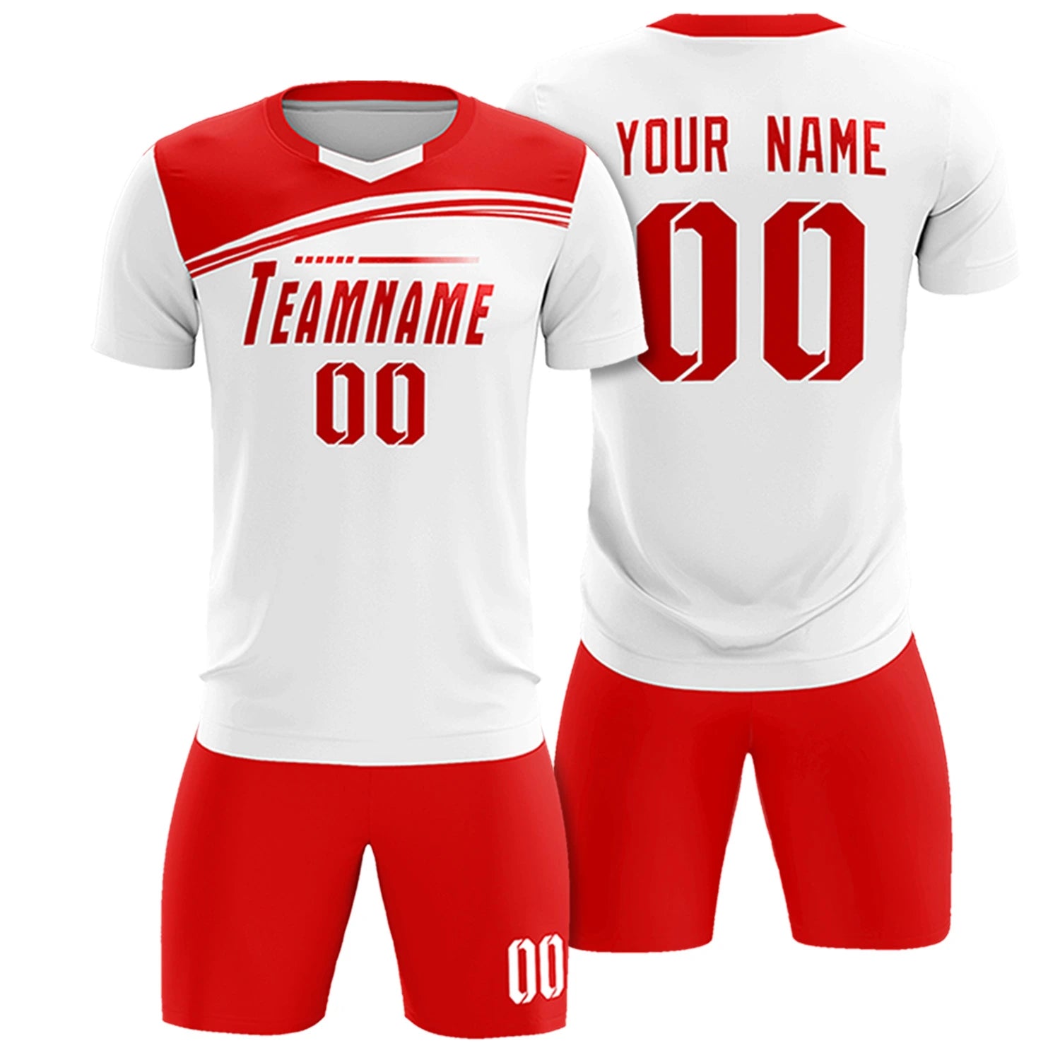 Custom White Red Personalized Men Soccer Sets Jersey