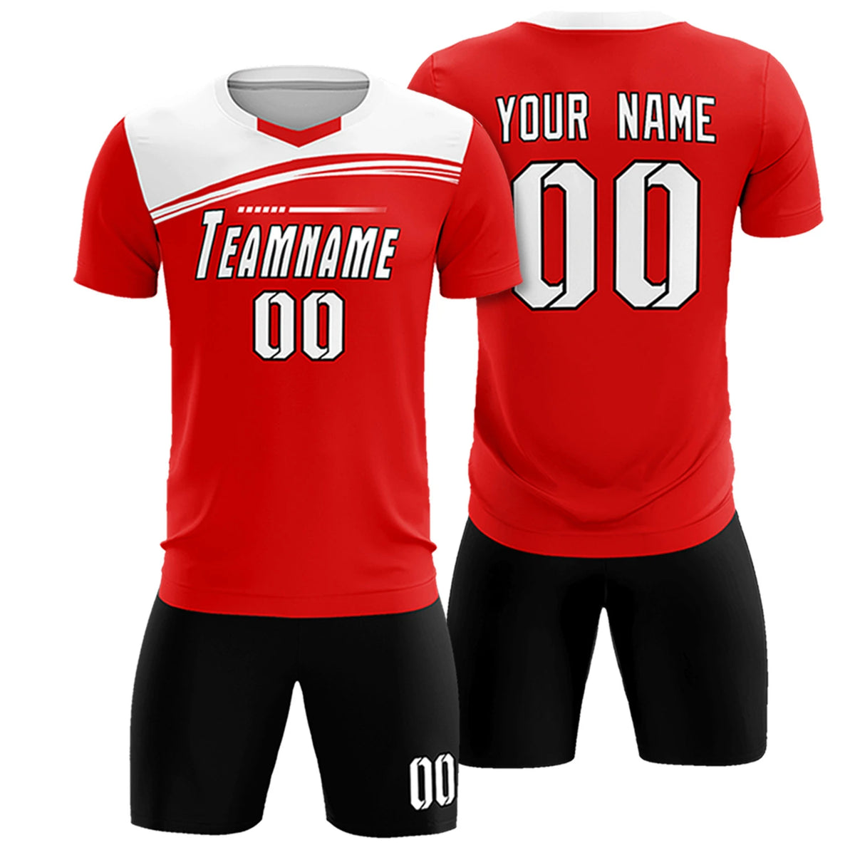 Custom Red White Personalized Men Soccer Sets Jersey