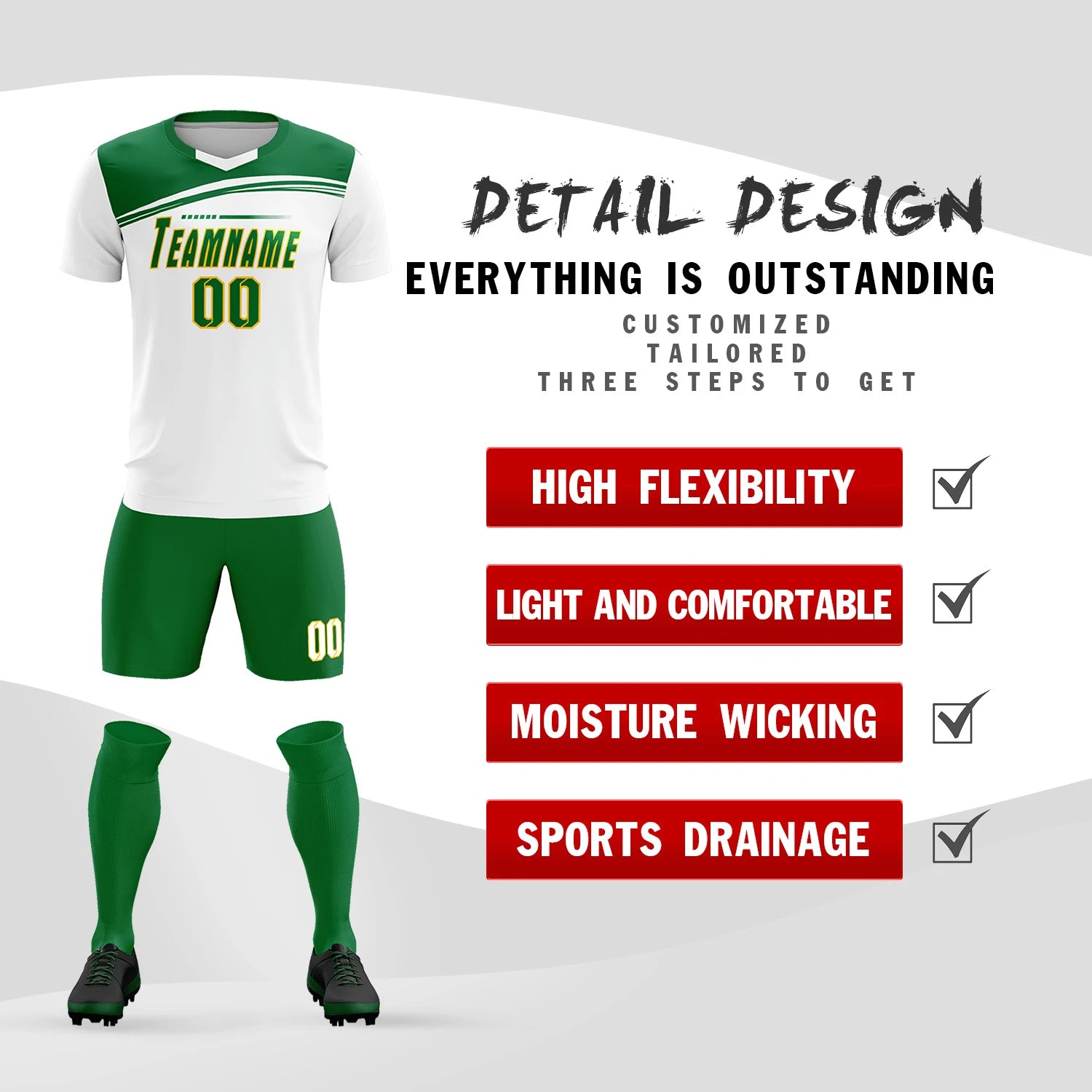 Custom White Kelly Green Personalized Men Soccer Sets Jersey