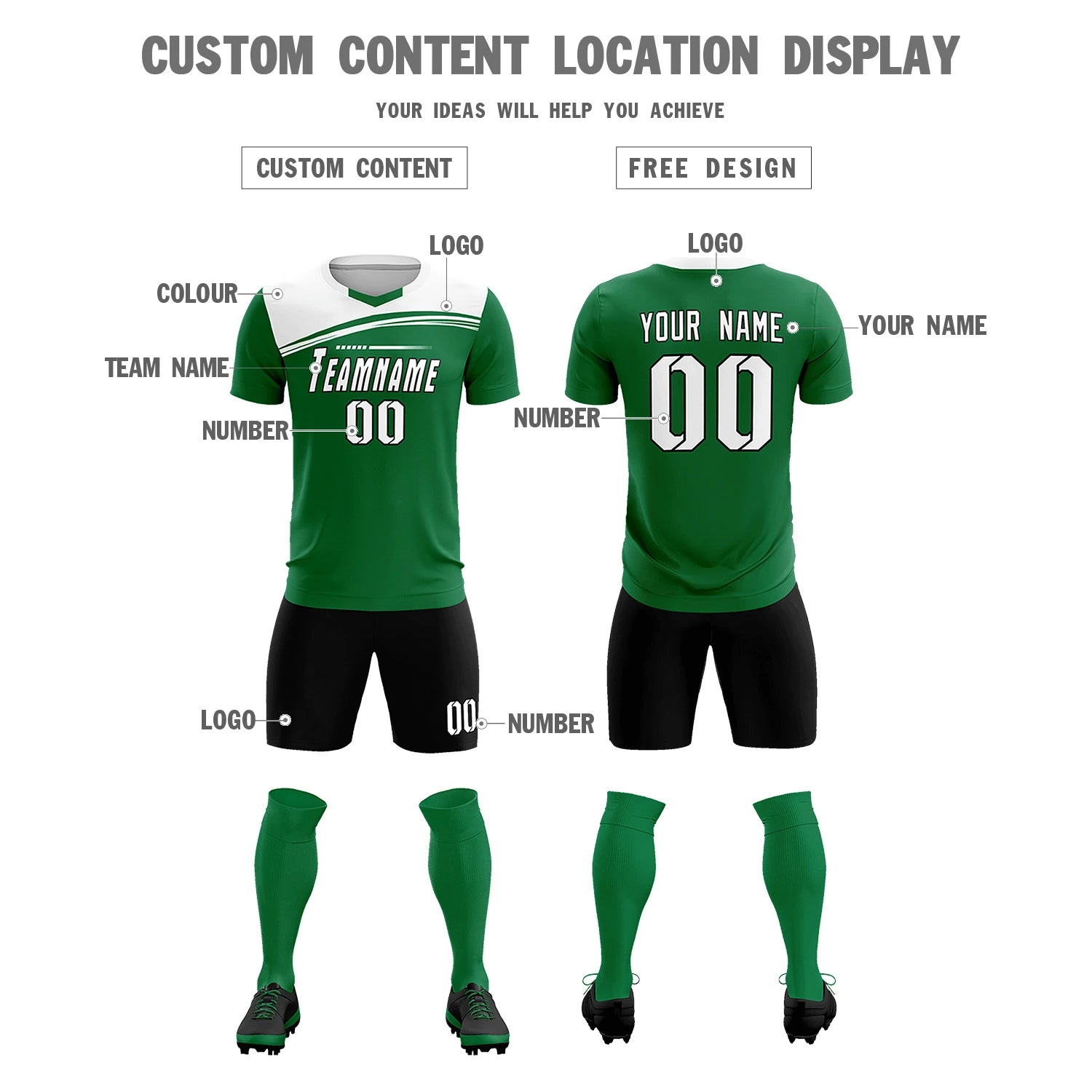 Custom Kelly Green White Personalized Men Soccer Sets Jersey