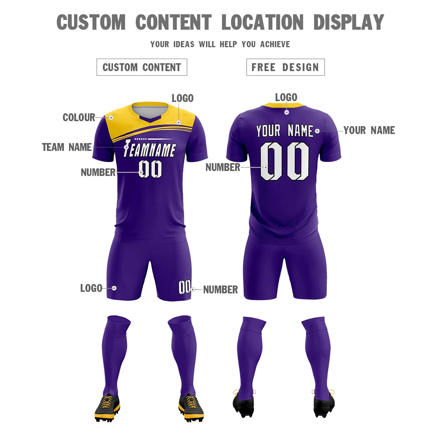 Custom Purple Gold01 Personalized Men Soccer Sets Jersey