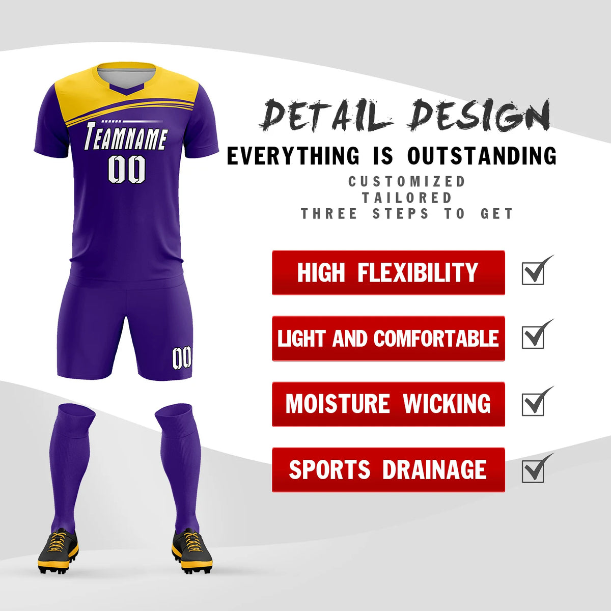 Custom Purple Gold01 Personalized Men Soccer Sets Jersey