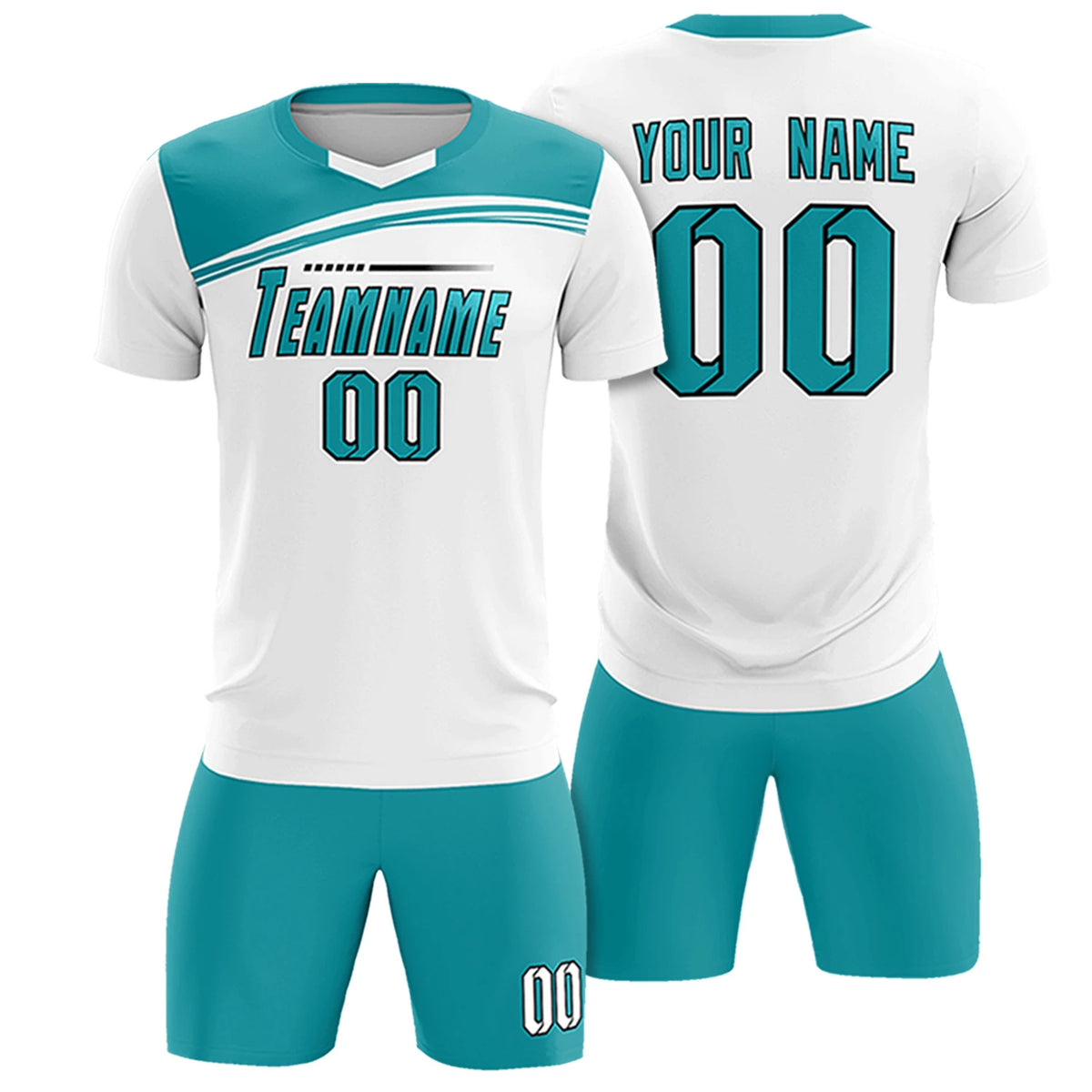 Custom White Aqua Personalized Men Soccer Sets Jersey