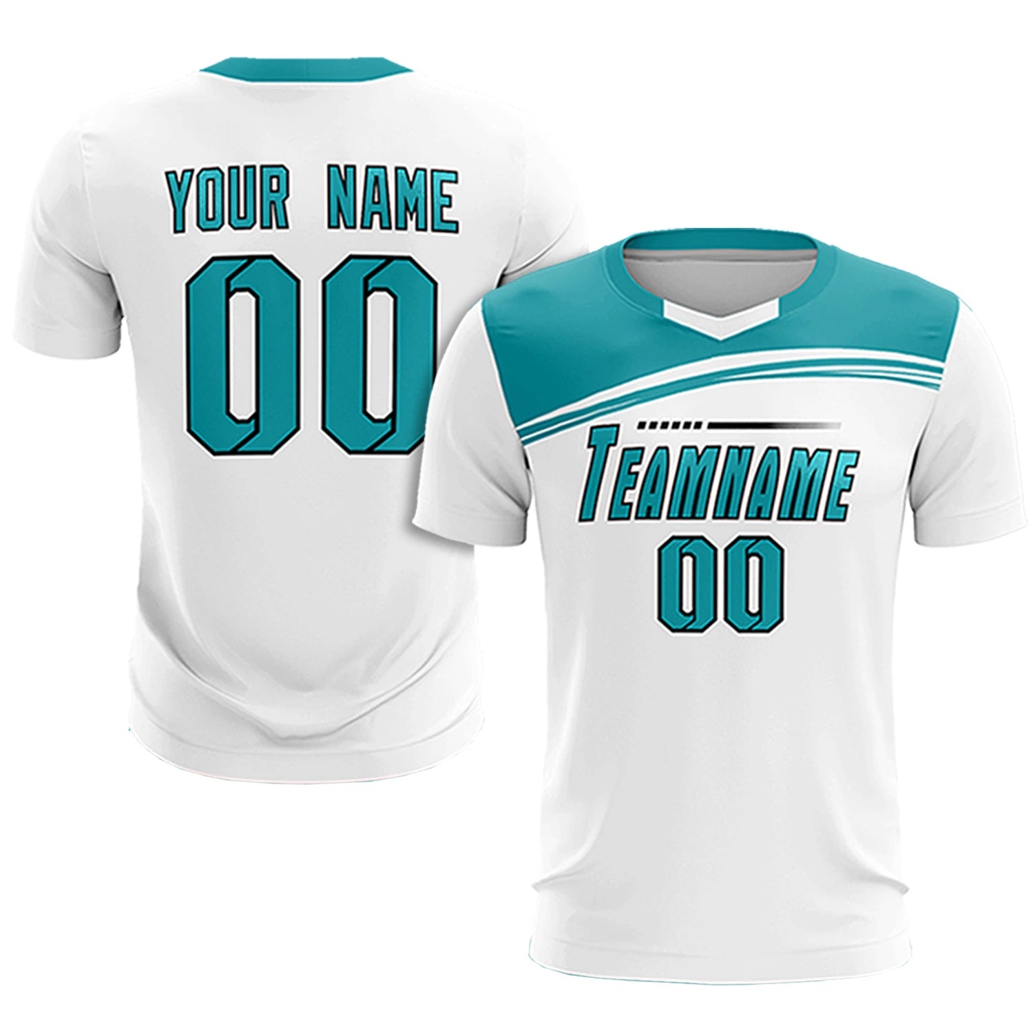 Custom White Aqua Personalized Men Soccer Sets Jersey