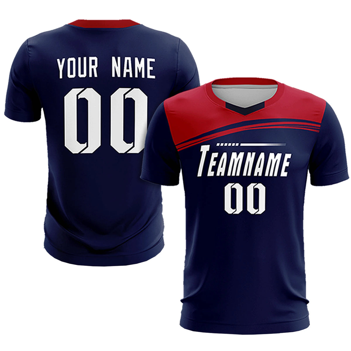 Custom Navy Red Personalized Men Soccer Sets Jersey