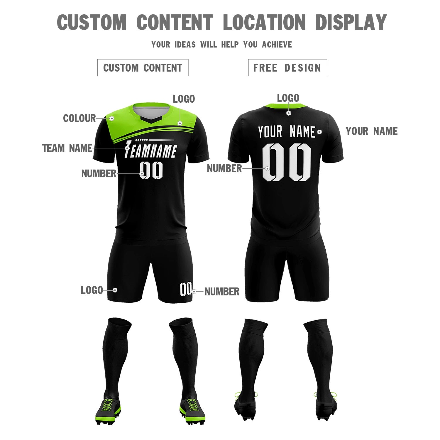 Custom Navy Neon Green Personalized Men Soccer Sets Jersey