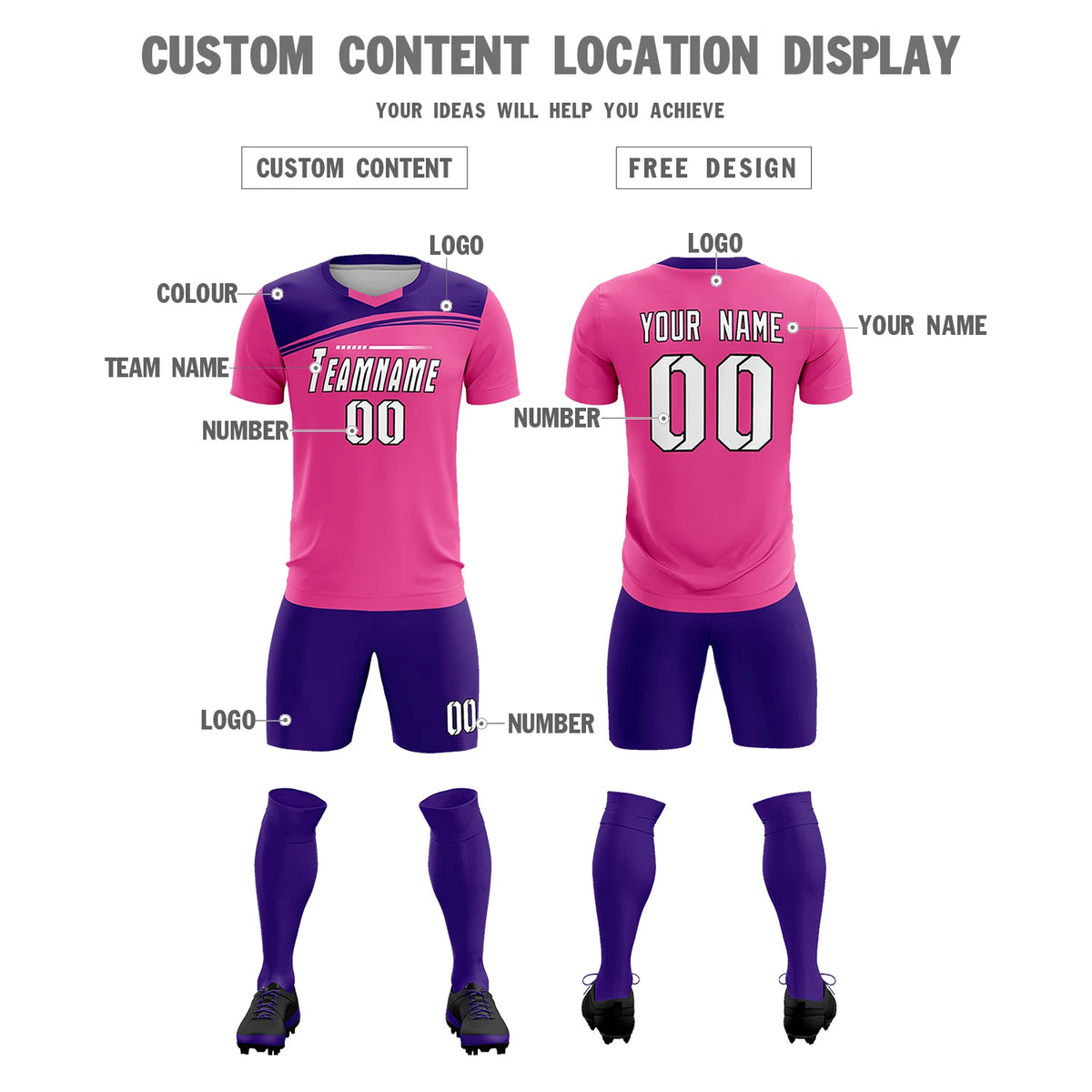 Custom Pink Purple Personalized Men Soccer Sets Jersey