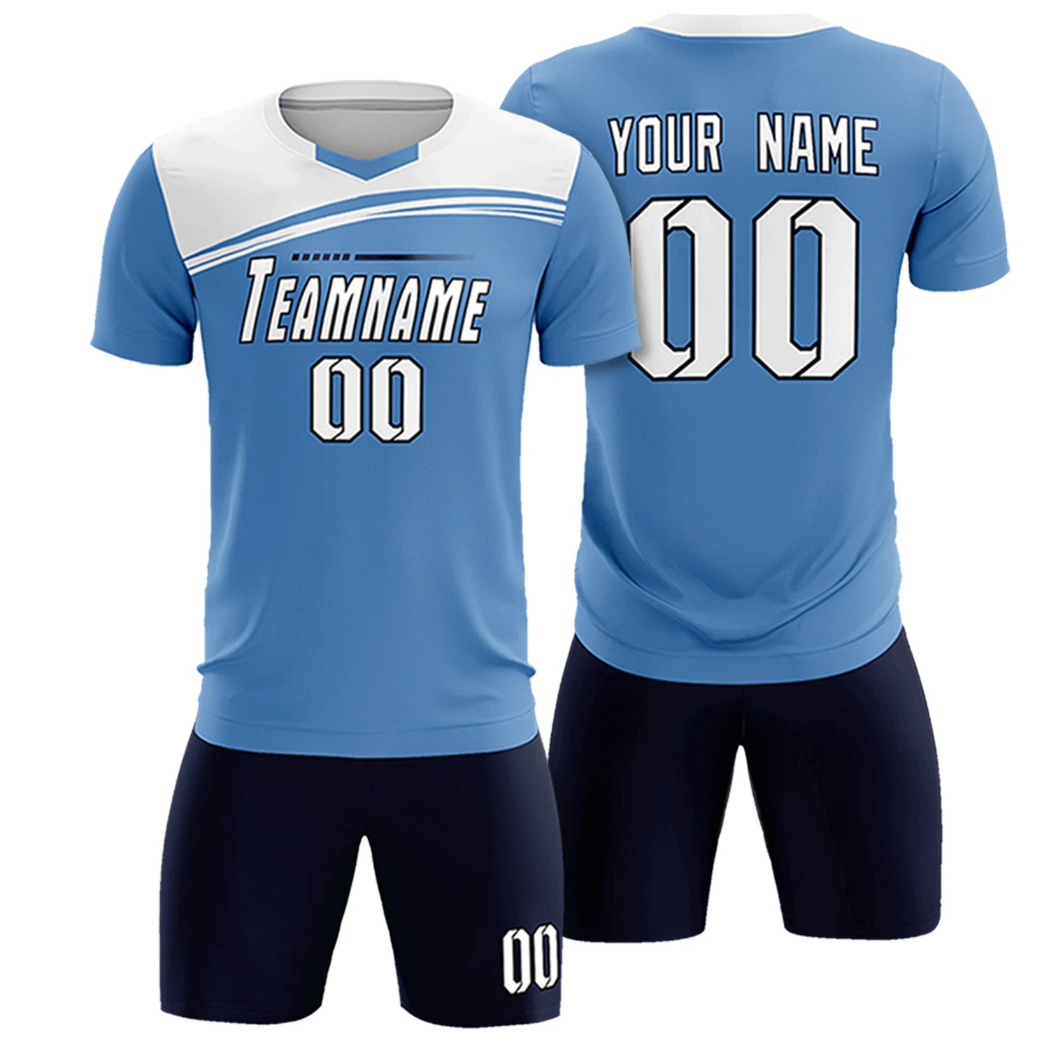 Custom Light Blue White Personalized Men Soccer Sets Jersey