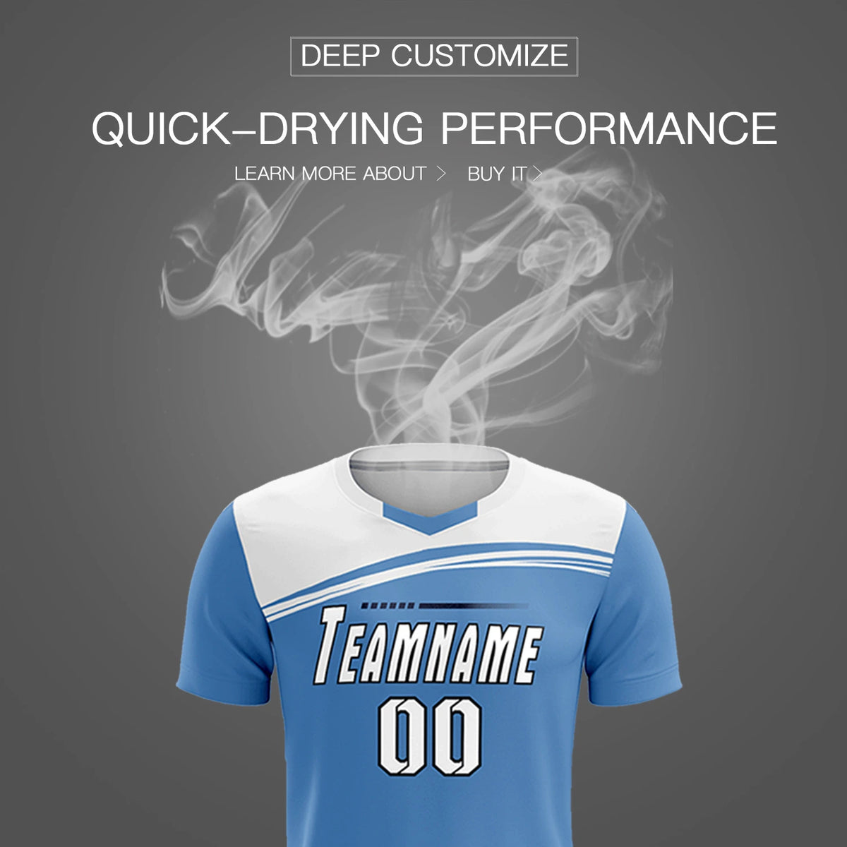 Custom Light Blue White Personalized Men Soccer Sets Jersey